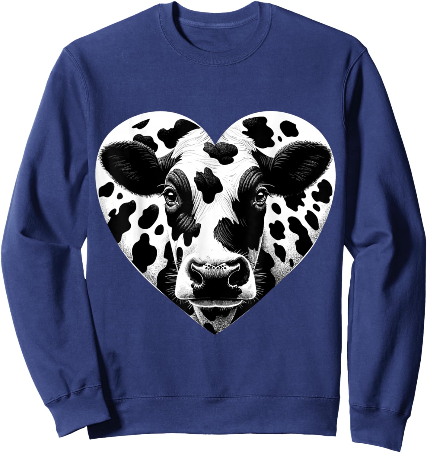 Cow Print Heart Cow Farmer Girl Sweatshirt - Sweatshirt | Navy