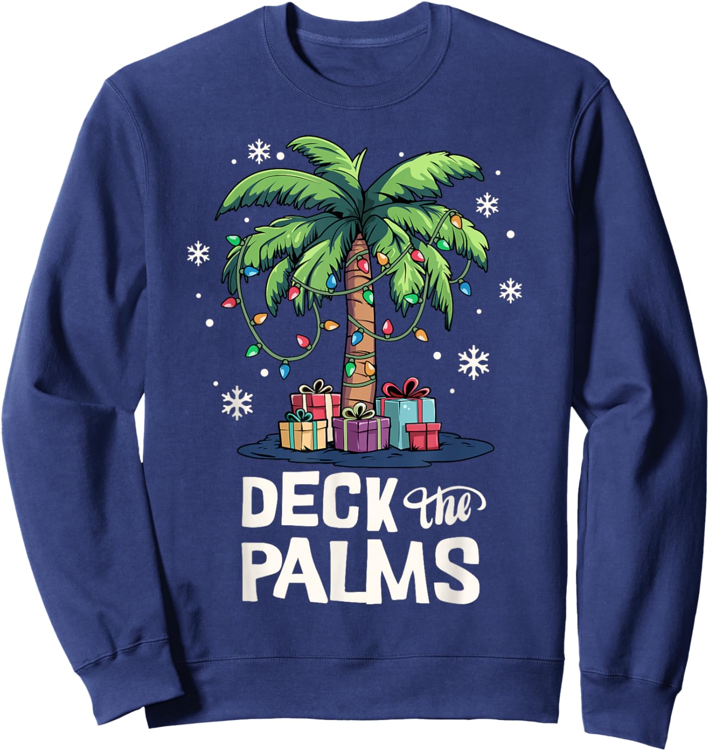 Deck The Palms Family Vacation Tropical Palm Tree Christmas Sweatshirt - Sweatshirt | Navy