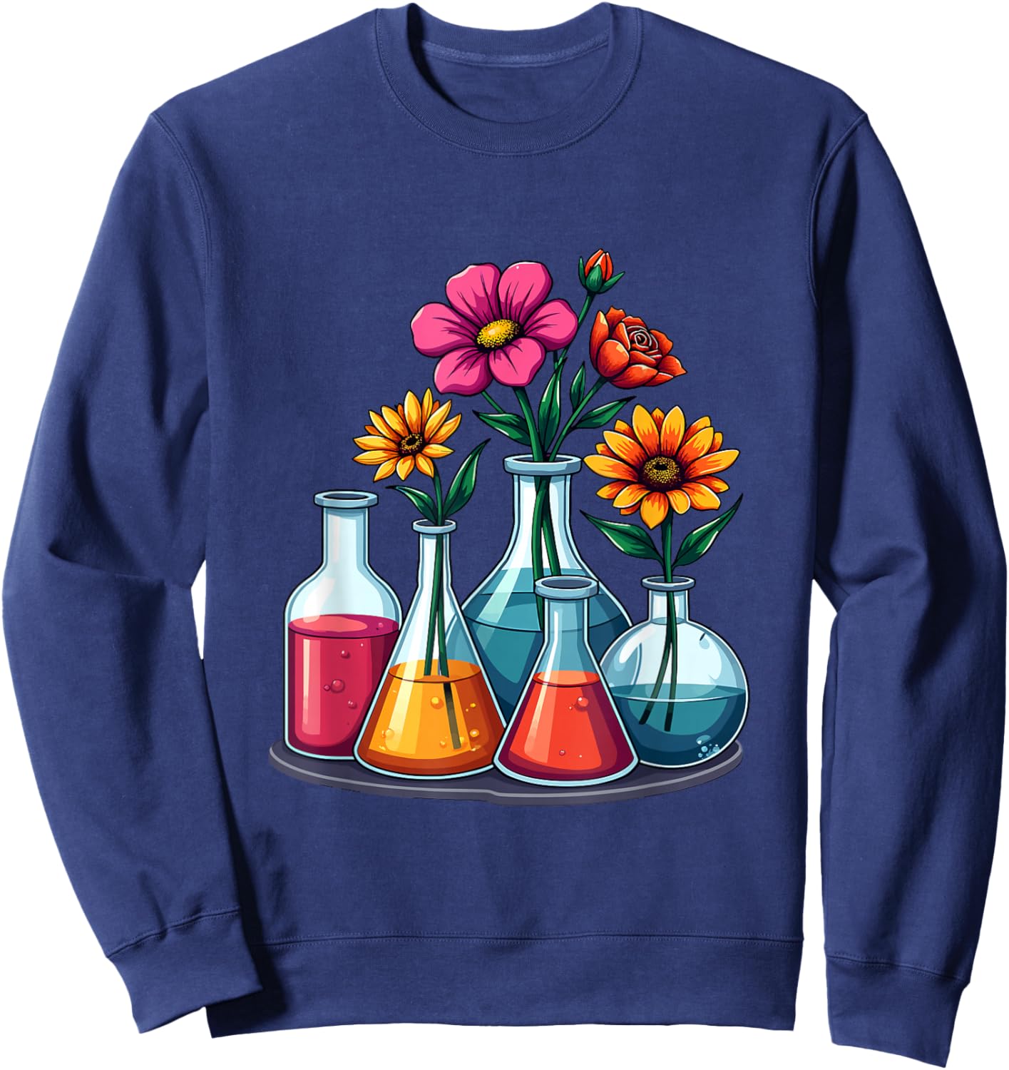 Floral Beakers Chemistry Scientist Medical Lab Technician Sweatshirt - Sweatshirt | Navy