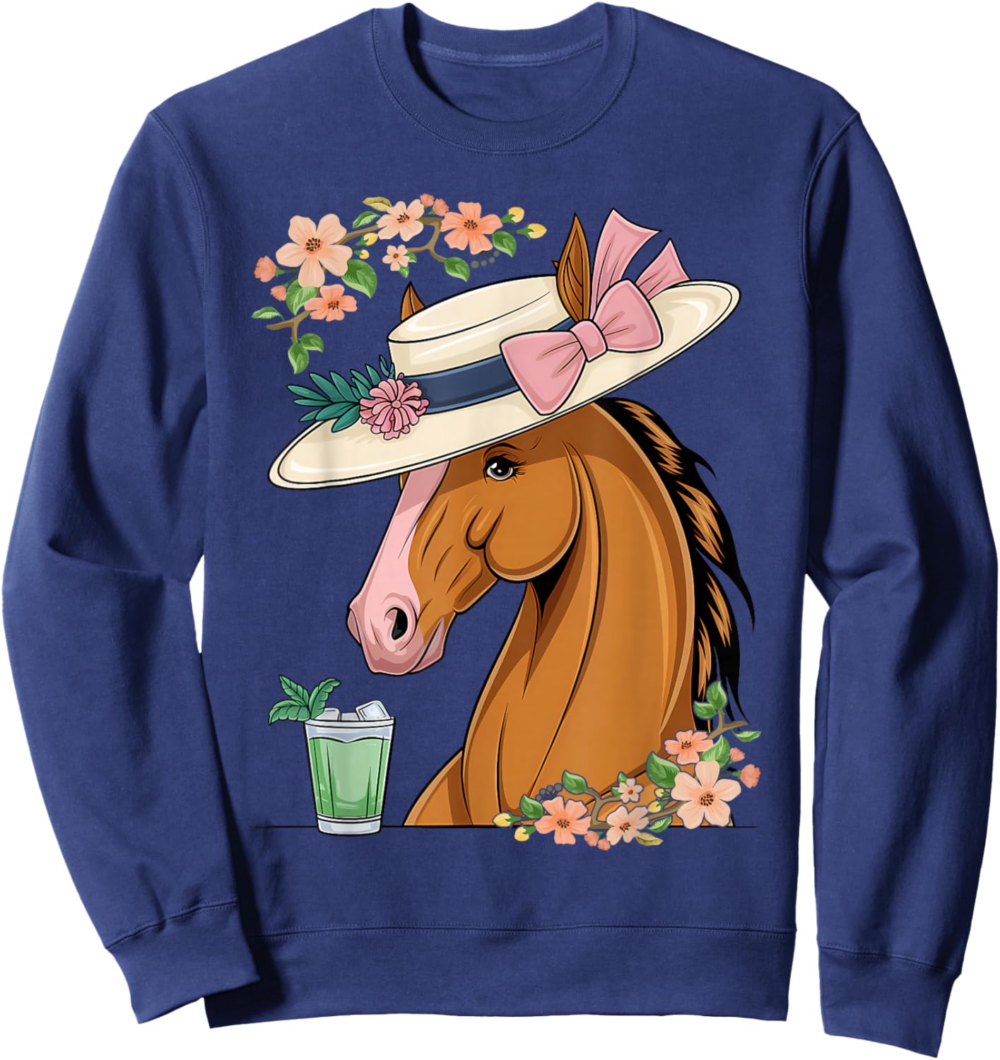Funny Horse Derby Party Blue Round Neck Sweatshirt - Sweatshirt | Navy