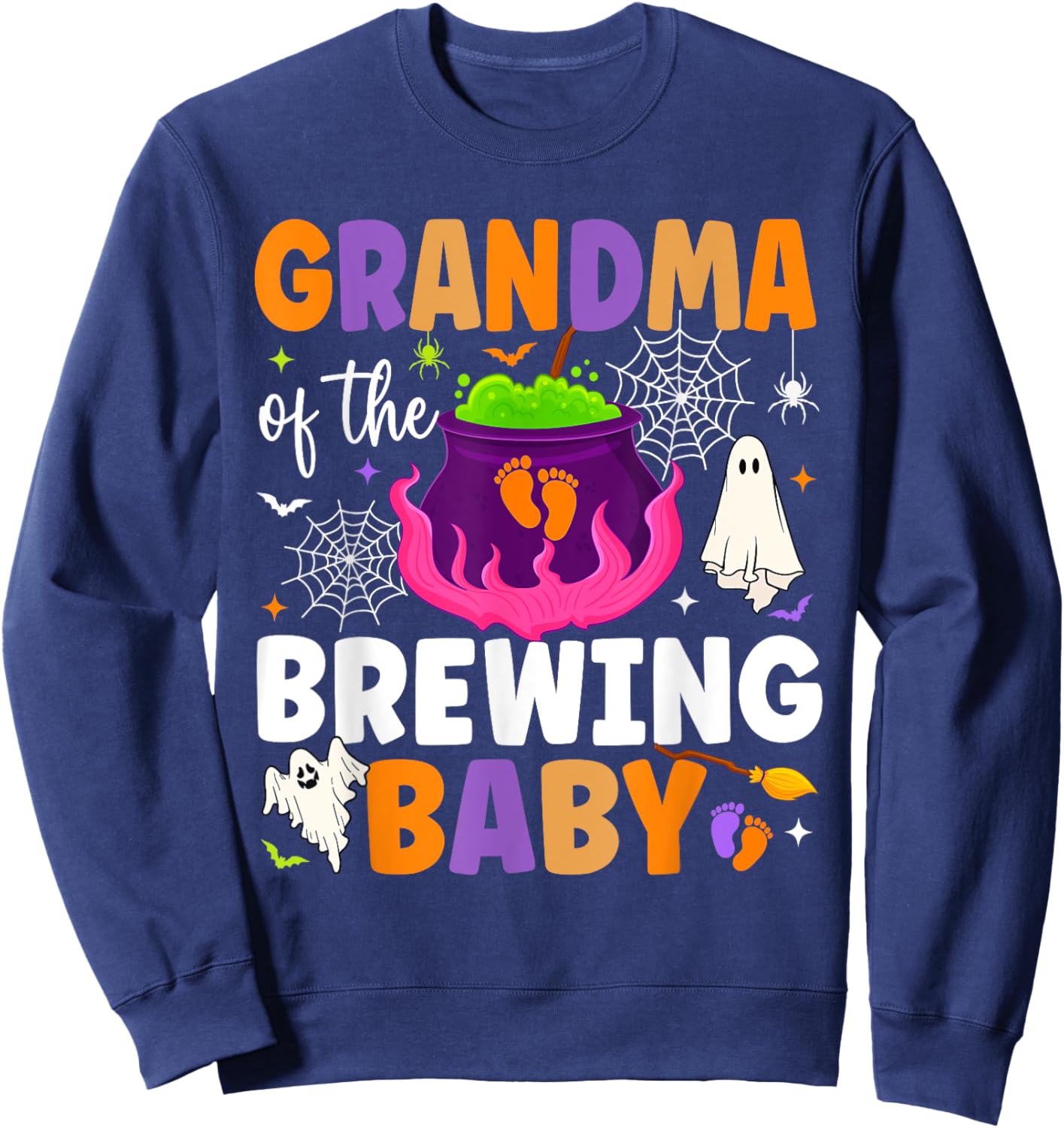 Grandma of Brewing Baby Halloween Theme Baby Shower Spooky Sweatshirt - Sweatshirt | Navy