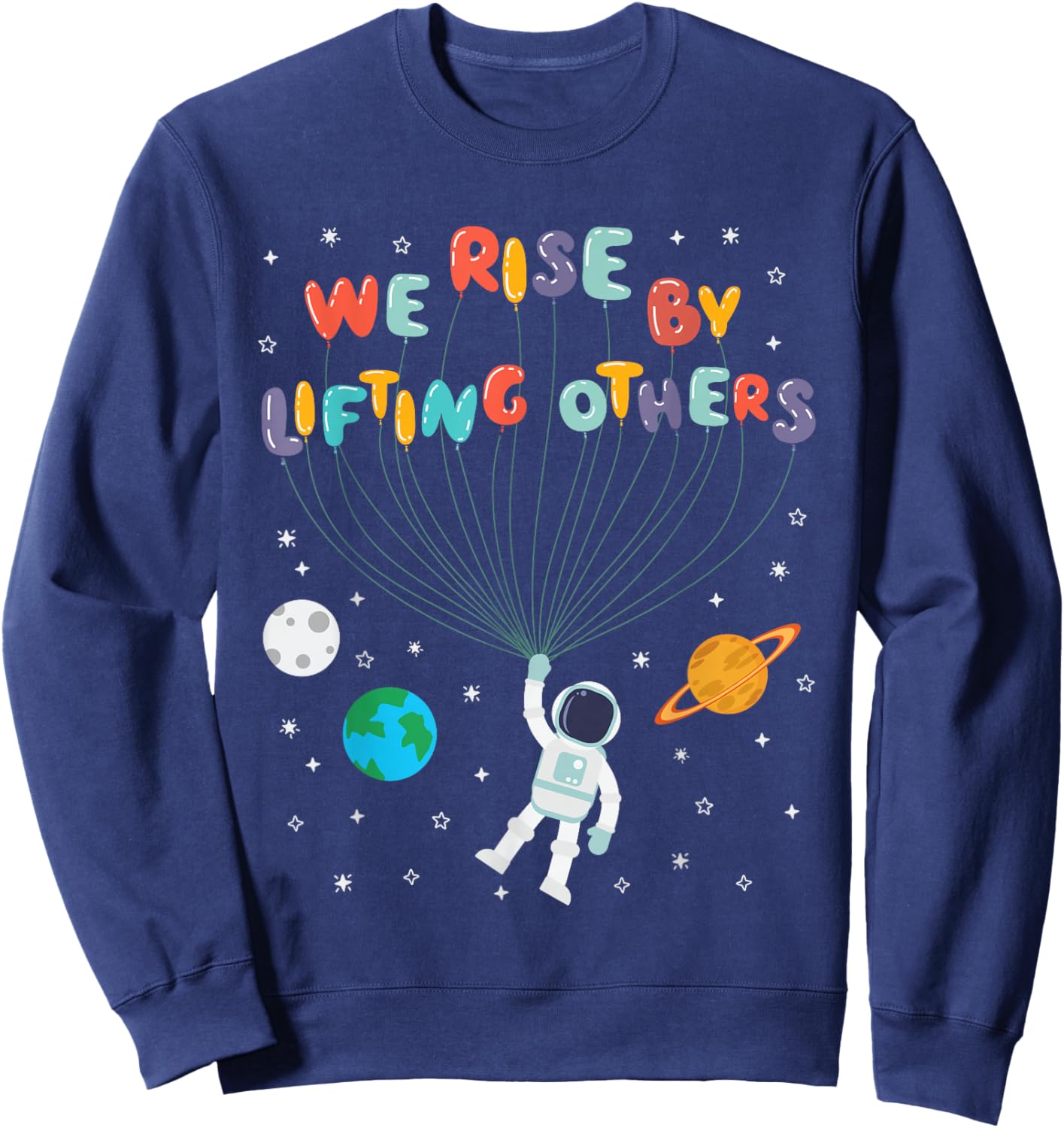 Kids Black Small We Rise By Lifting Others Positive Quotes Planets Teacher Graphic Vintage Short Sleeve Sweatshirt - Sweatshirt | Navy