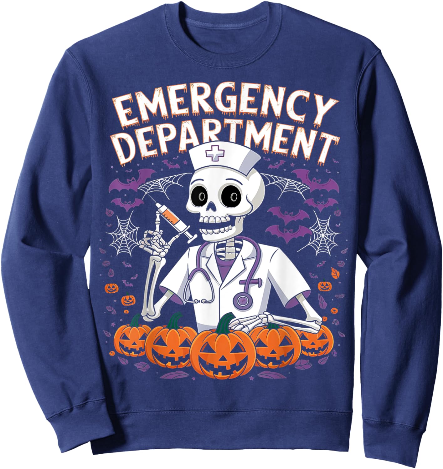 Emergency Department Skeleton ER Nurse Funny Halloween Sweatshirt - Sweatshirt | Navy