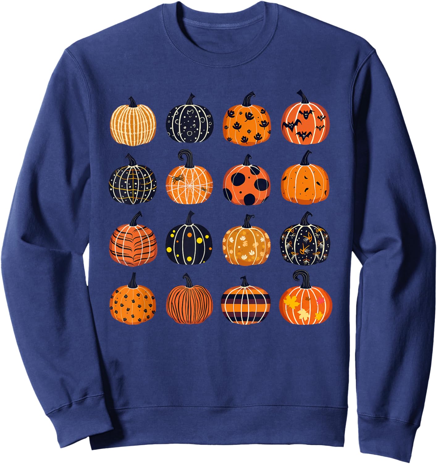 Folk Art Pumpkins Teacher Nurses Admin Witch Halloween Cute Sweatshirt - Sweatshirt | Navy