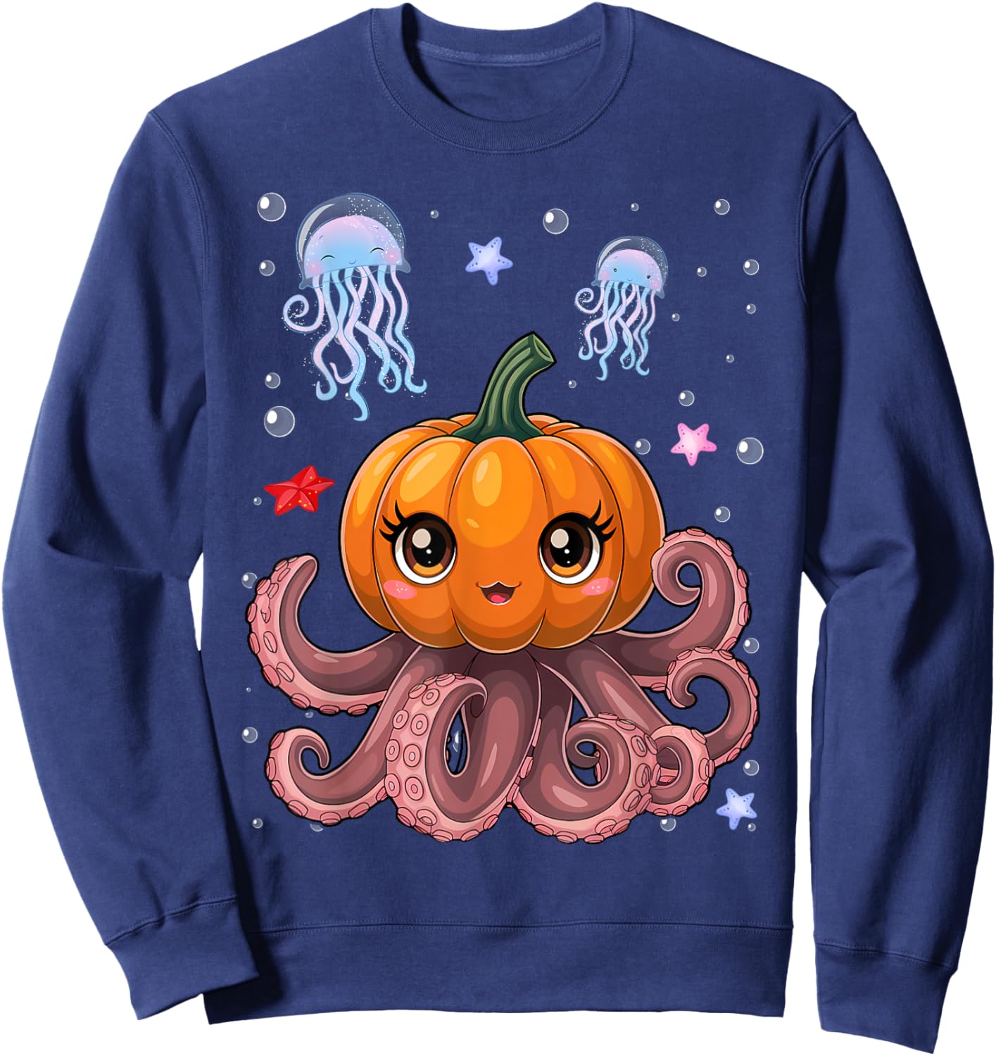 Vintage Octopus Pumpkin Lazy Halloween Party Costume Kids Sweatshirt - Sweatshirt | Navy