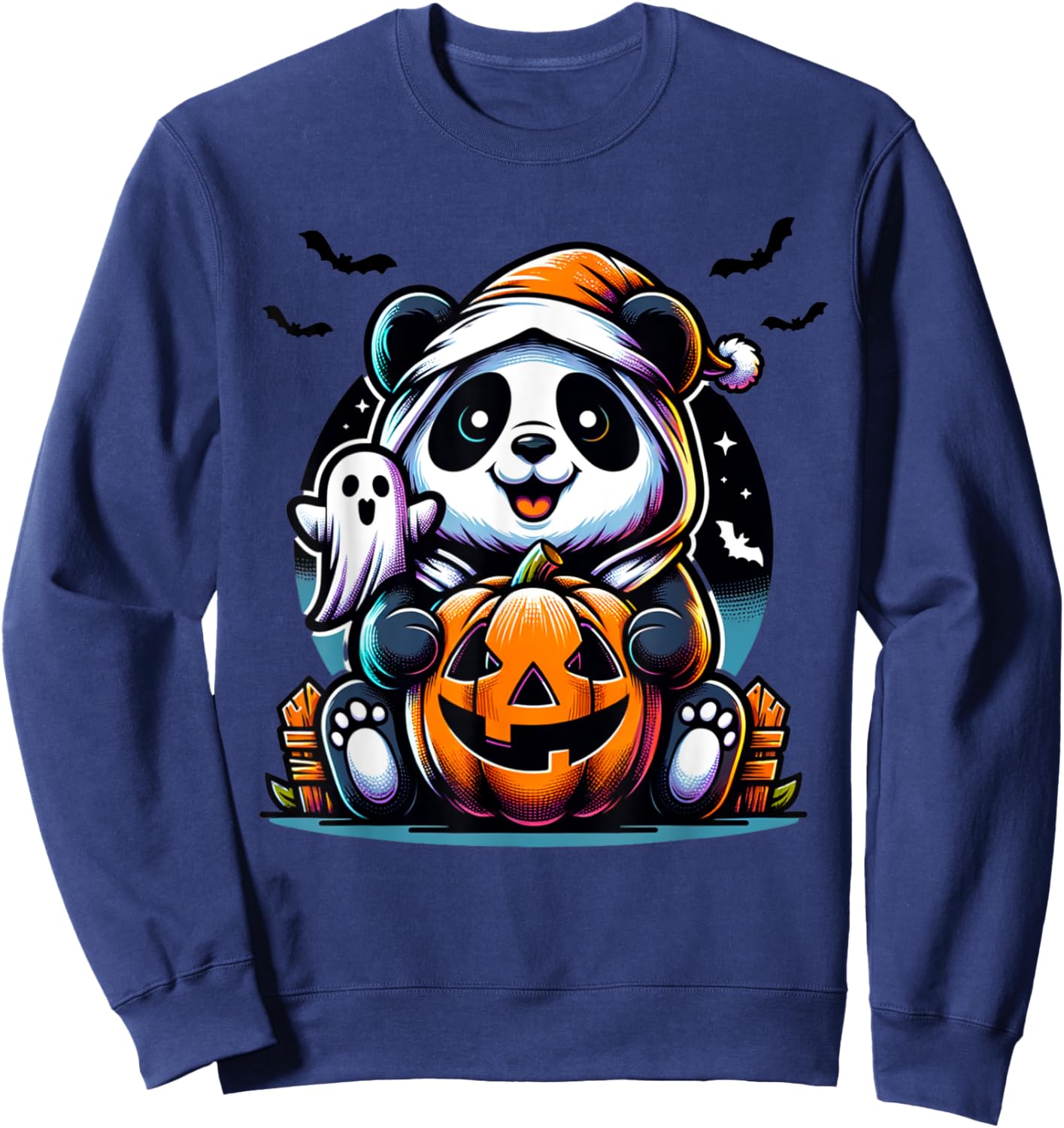 Happy Spooky Panda Ghost Halloween Costume Funny Horror Sweatshirt - Sweatshirt | Navy