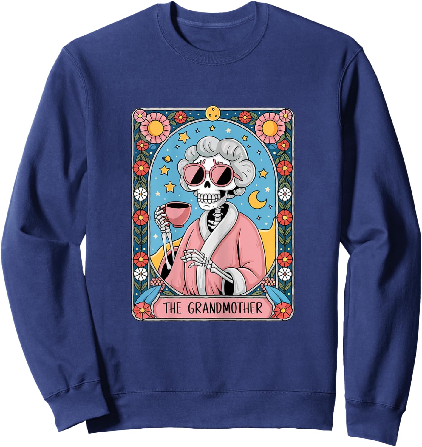 Tarot Card The Grandmother Granny Vintage Goth Art Skeleton Sweatshirt - Sweatshirt | Navy