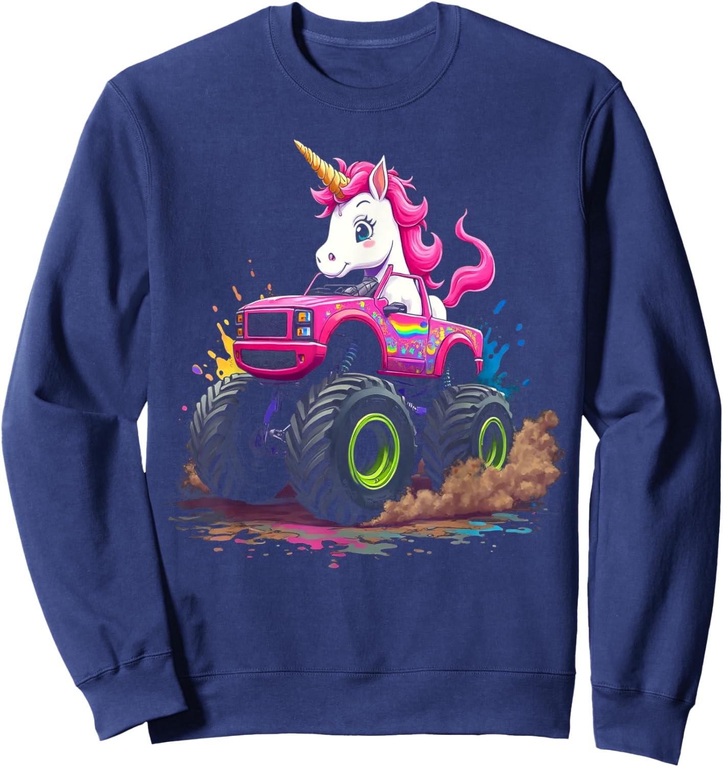 Monster Truck Unicorn Birthday Party Monster Truck Girl Sweatshirt - Sweatshirt | Navy