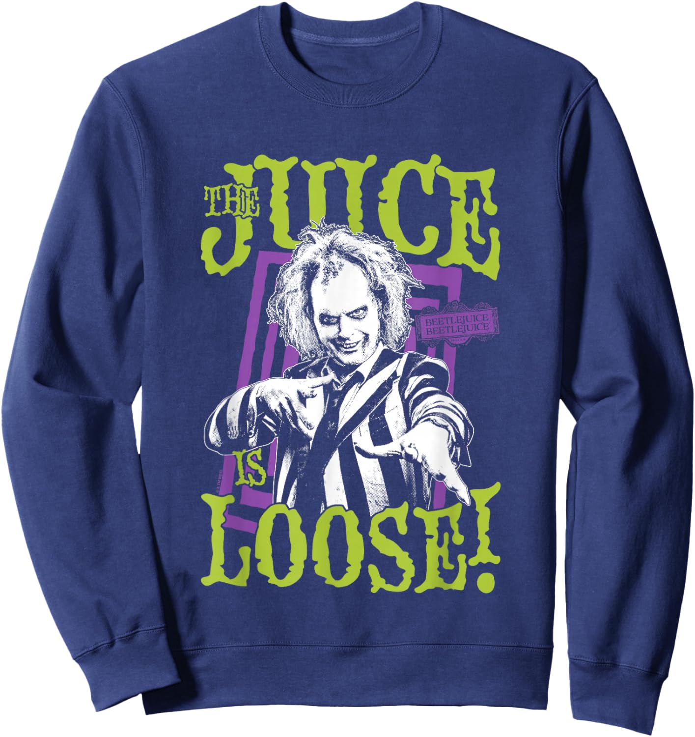 Beetlejuice Beetlejuice The Juice Is Loose! Big Chest Poster Sweatshirt - Sweatshirt | Navy