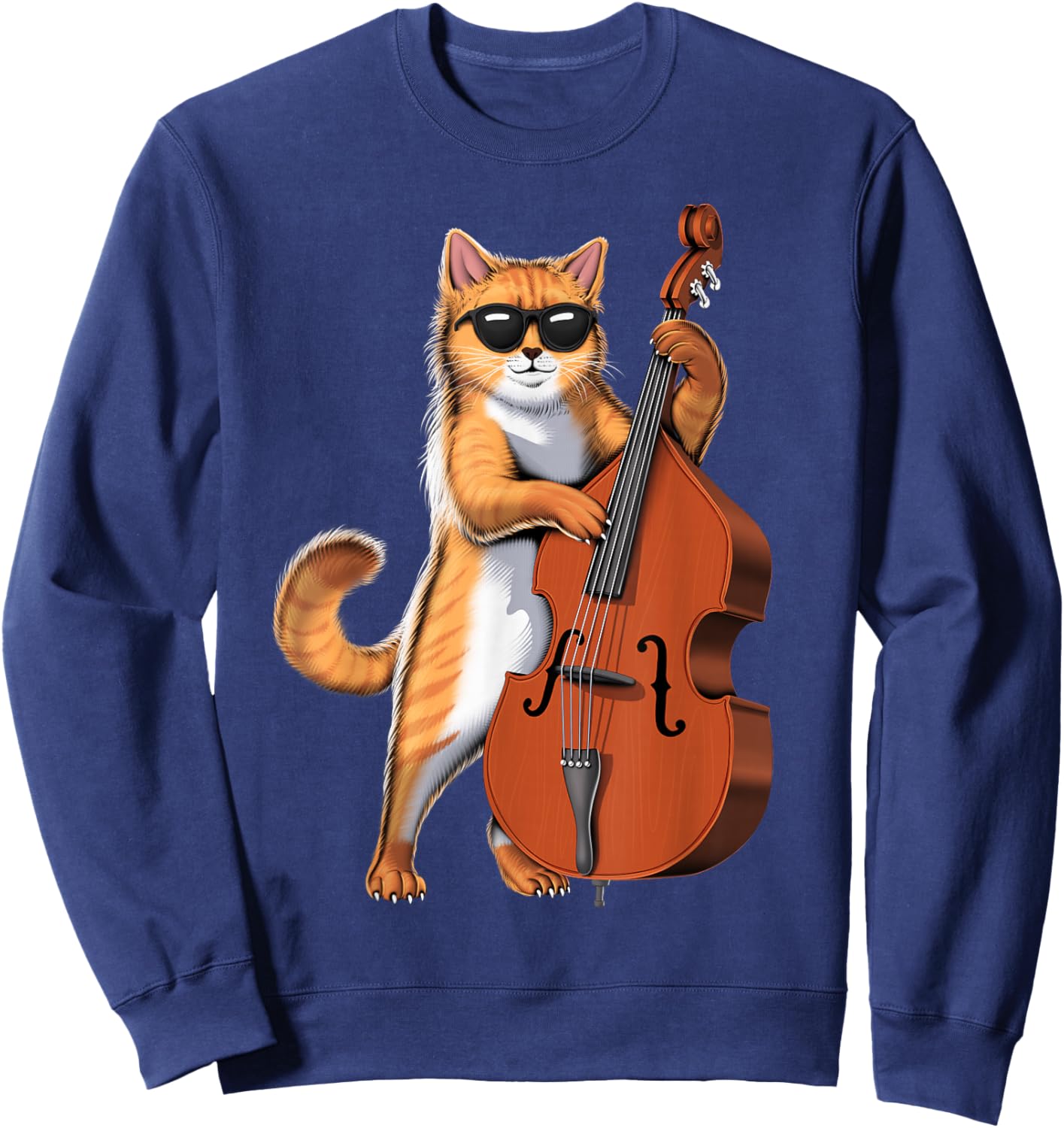 Cat Double Bass Player Contrabass Jazz Musician Sweatshirt - Sweatshirt | Navy
