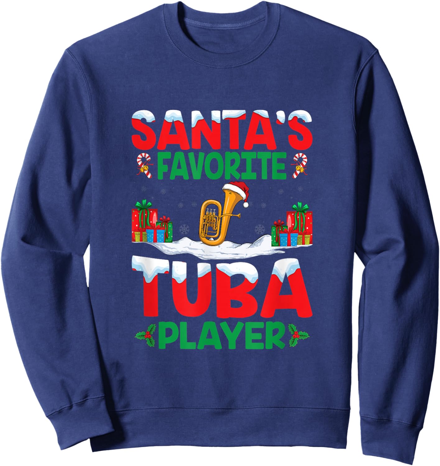 Santa's Favorite Tuba Player Xmas Party Tuba Music Christmas Sweatshirt - Sweatshirt | Navy
