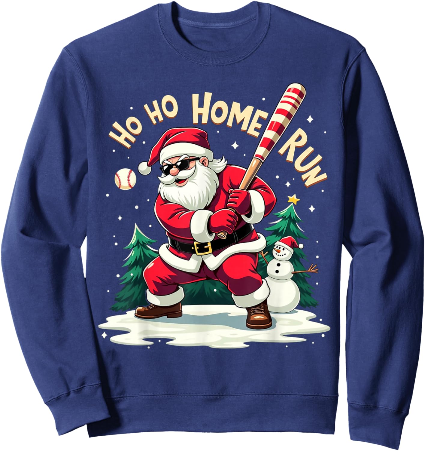 Ho Ho Home Run Santa Baseball Player Batter Christmas Sweatshirt - Sweatshirt | Navy