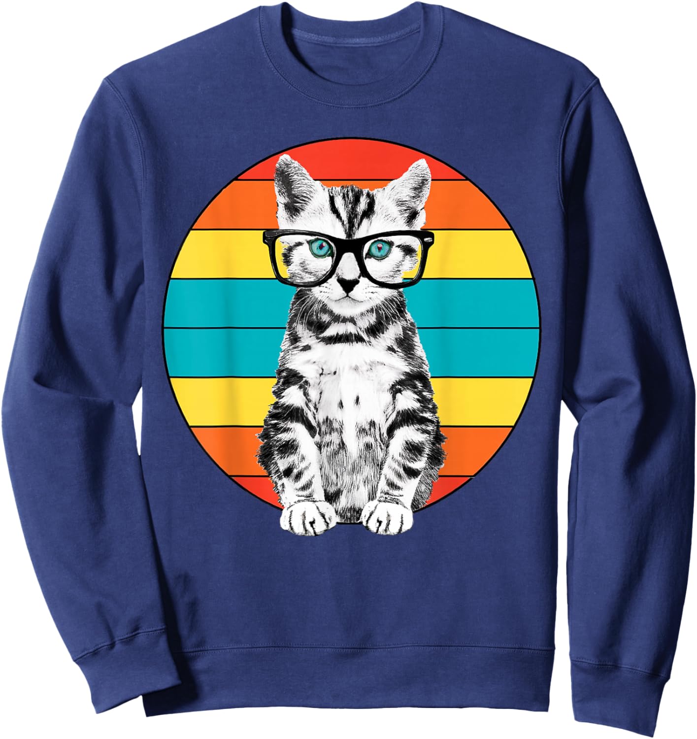 Funny Cat Shirt - Men, Women, Kids - Cat With Glasses Sweatshirt - Sweatshirt | Navy
