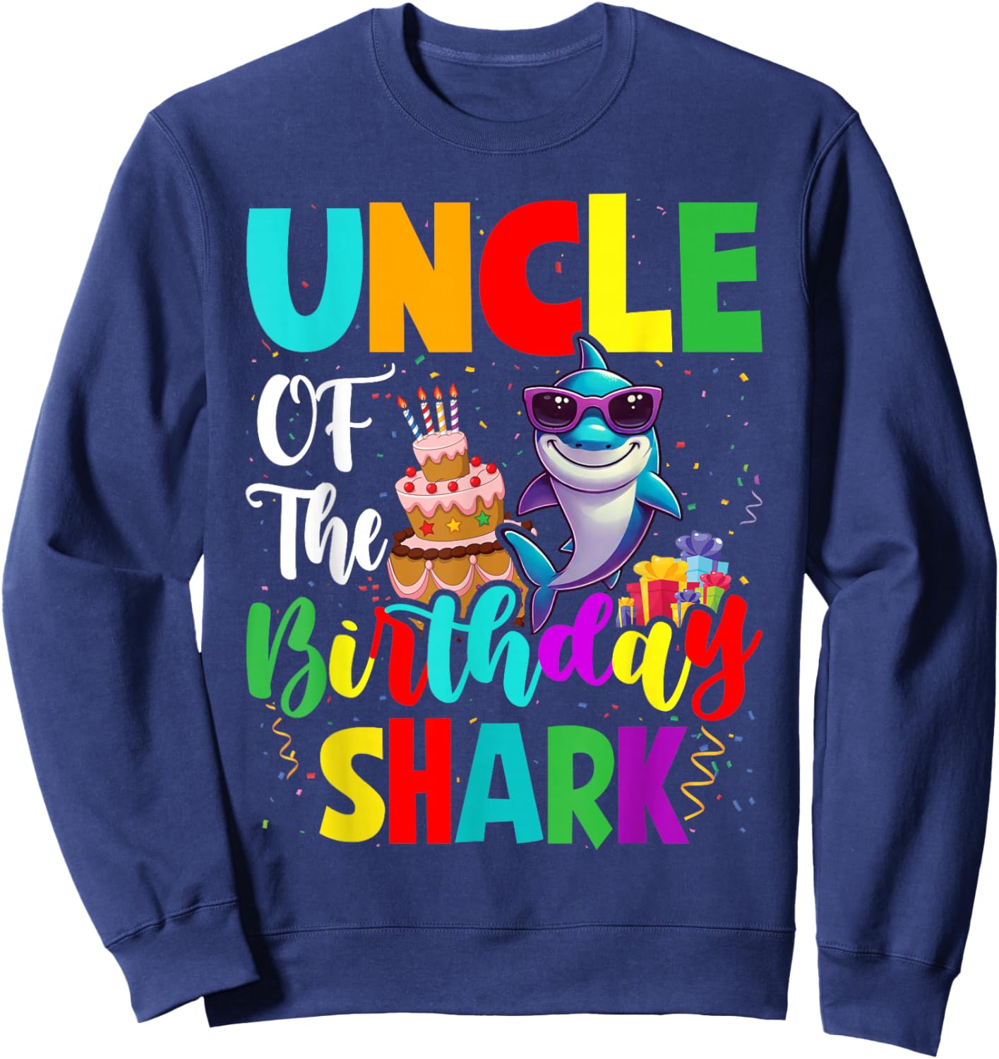 Uncle Of The Shark Birthday Family Matching Birthday Nephew Sweatshirt - Sweatshirt | Navy