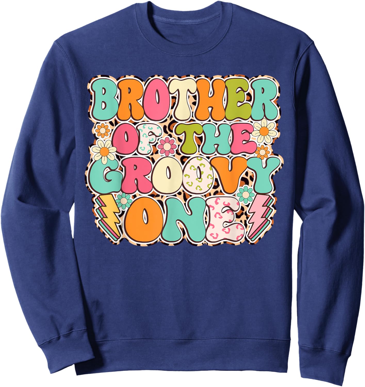 Retro Brother of Groovy One Matching Family 1st Birthday Sweatshirt - Sweatshirt | Navy