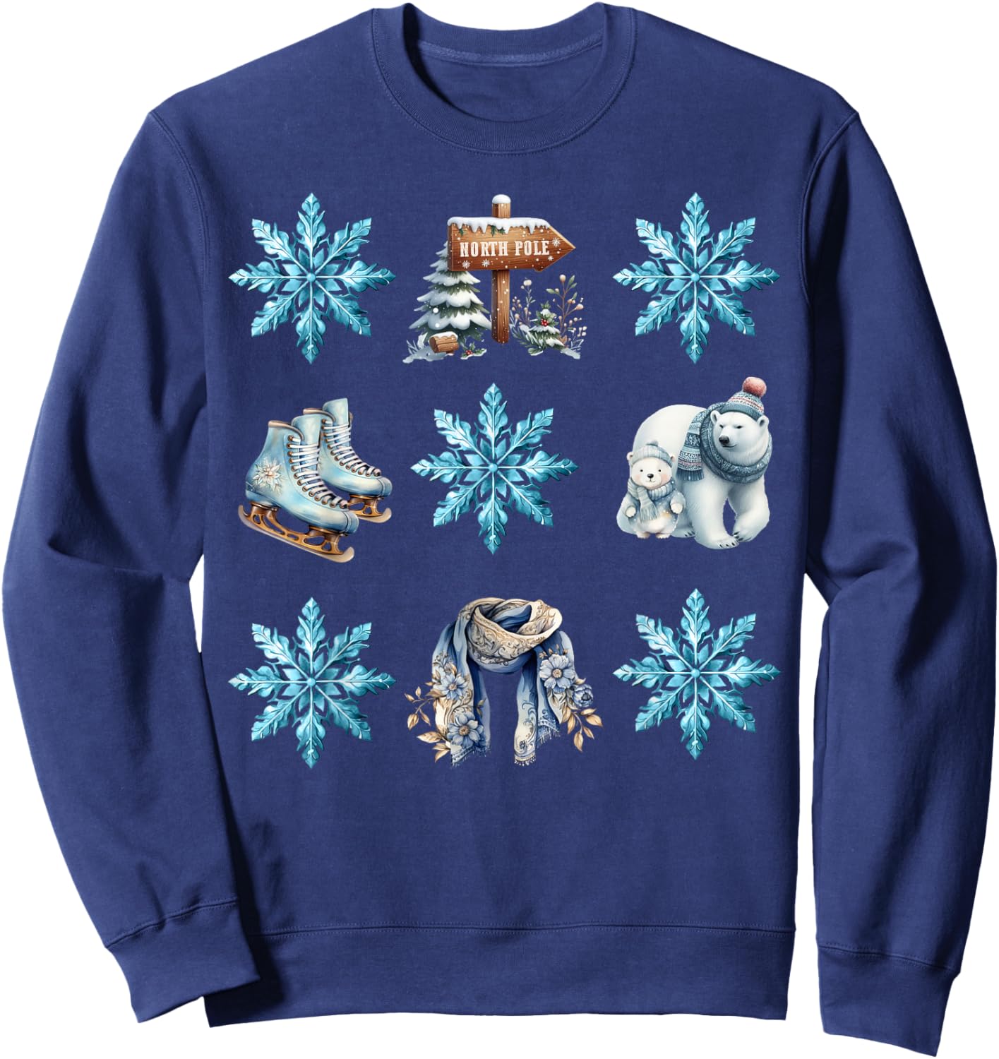 Skate Winter Wonderland Snowflake Icy Blue Christmas Sweatshirt - Sweatshirt | Navy