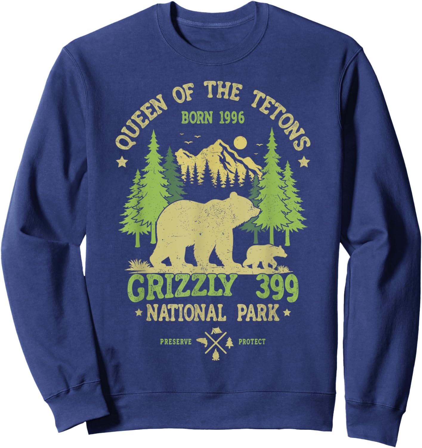 Bear Lovers Queen Of The Tetons Grizzly 399 National Park Sweatshirt - Sweatshirt | Navy