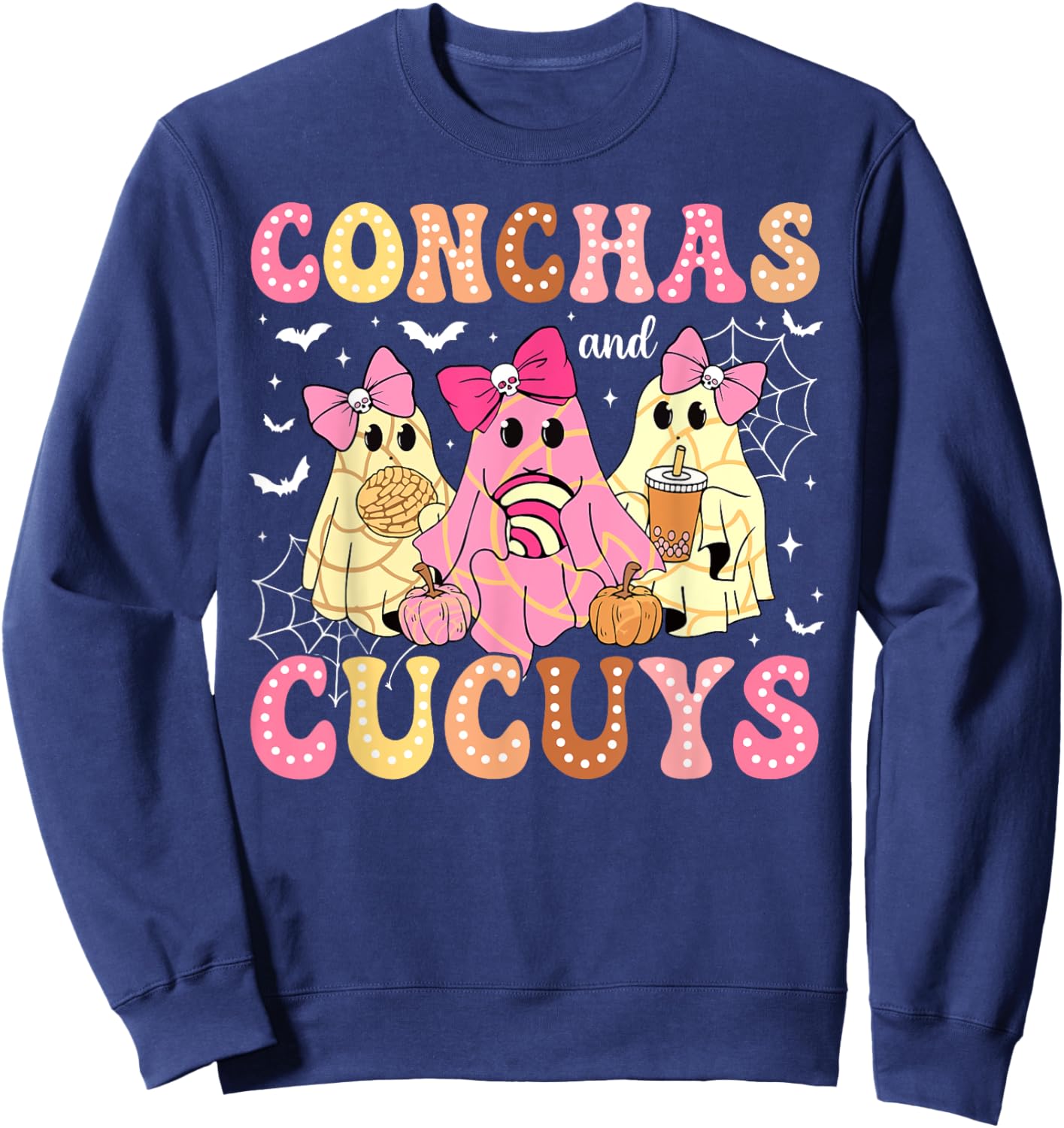 Cute Conchas And Cucuys Ghost Funny Halloween Mexican Ghost Sweatshirt - Sweatshirt | Navy