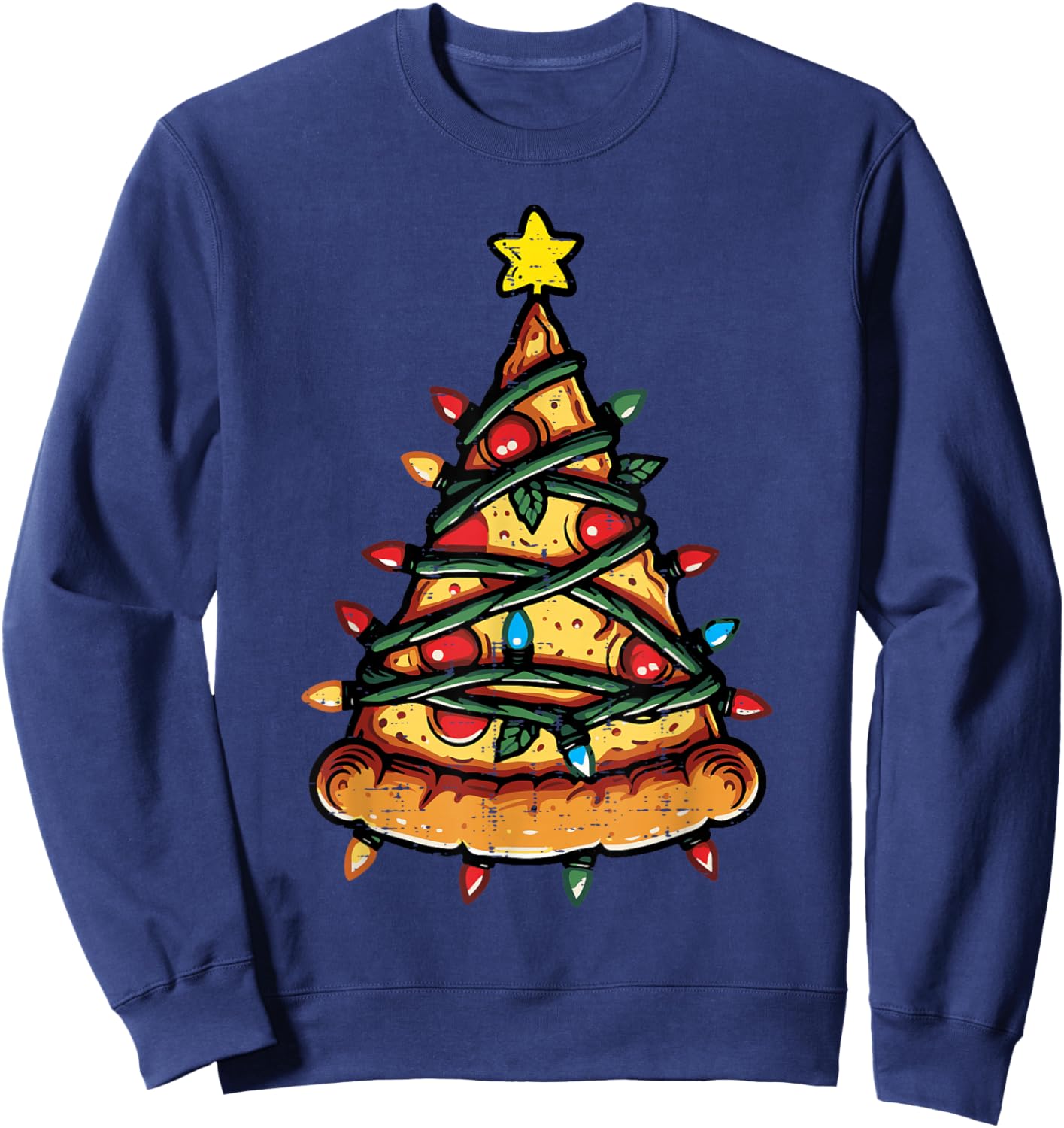 Christmas Pizza Xmas Tree Funny Xmas Food Men Women Kids Sweatshirt - Sweatshirt | Navy