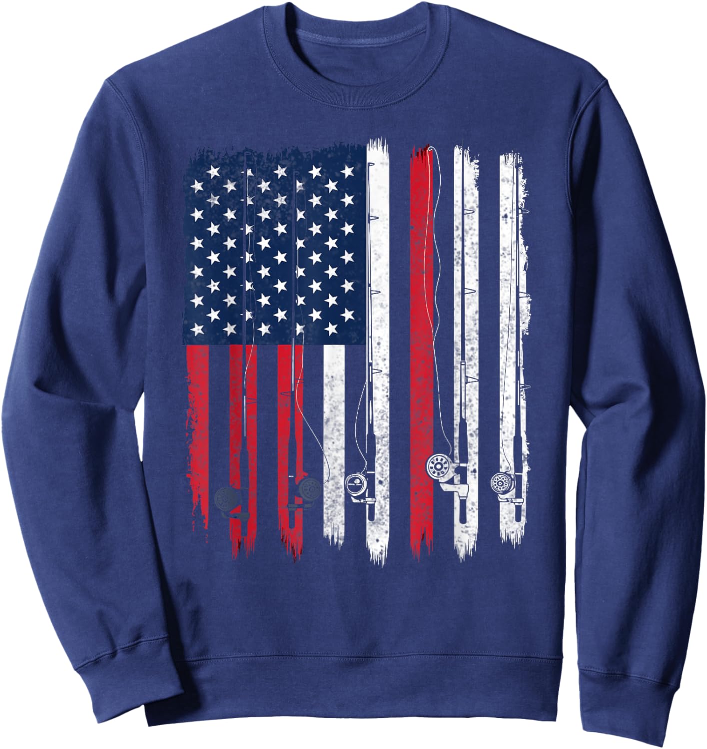 American Flag Fishing Rod Fishing Sweatshirt - Sweatshirt | Navy