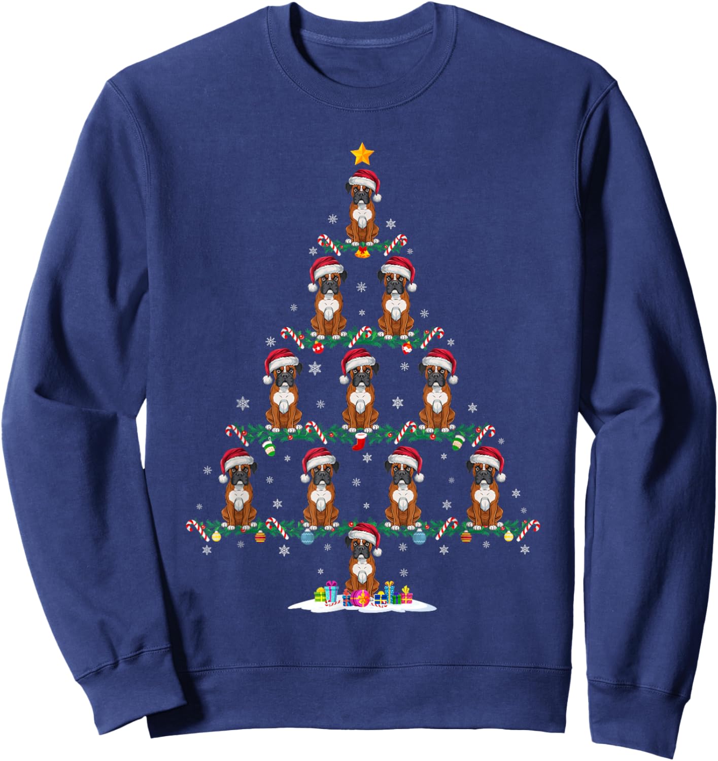 Boxer Dog Christmas Tree Pajama Men Women Kids Ugly Xmas Sweatshirt - Sweatshirt | Navy
