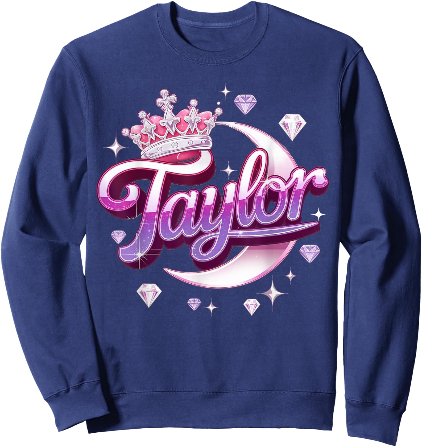 Girl Retro Taylor First Name Personalized Groovy 80's Pink Sweatshirt - Sweatshirt | Navy