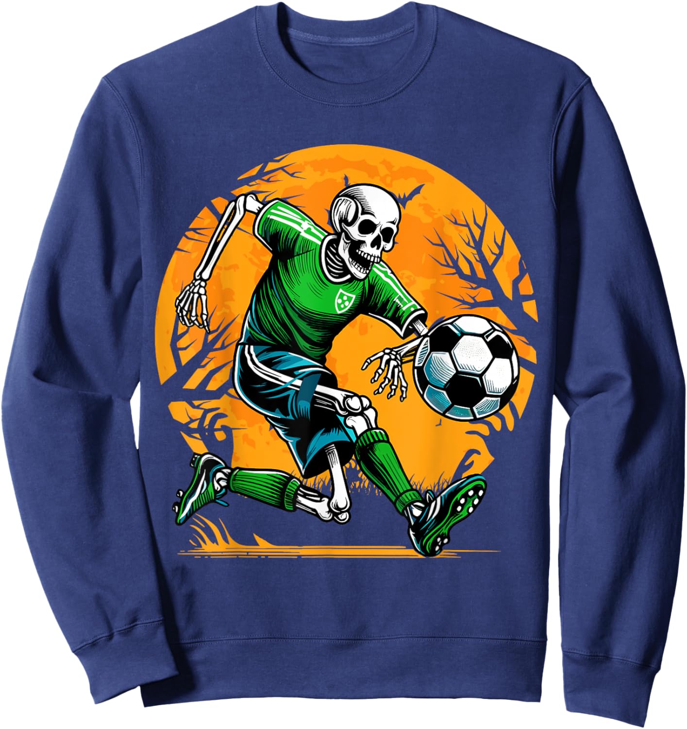 Soccer Skeleton Halloween Football Spooky Boys Soccer Player Sweatshirt - Sweatshirt | Navy