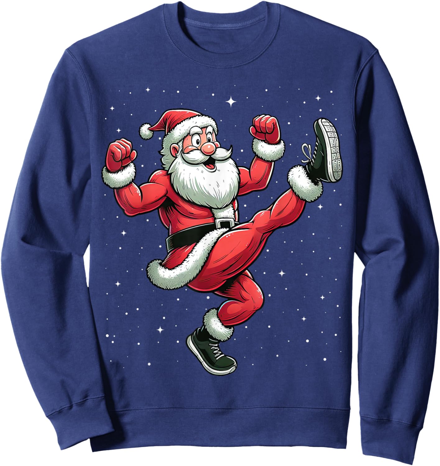 Santa Exercising Gym Fitness Workout Christmas Snow Sweatshirt - Sweatshirt | Navy