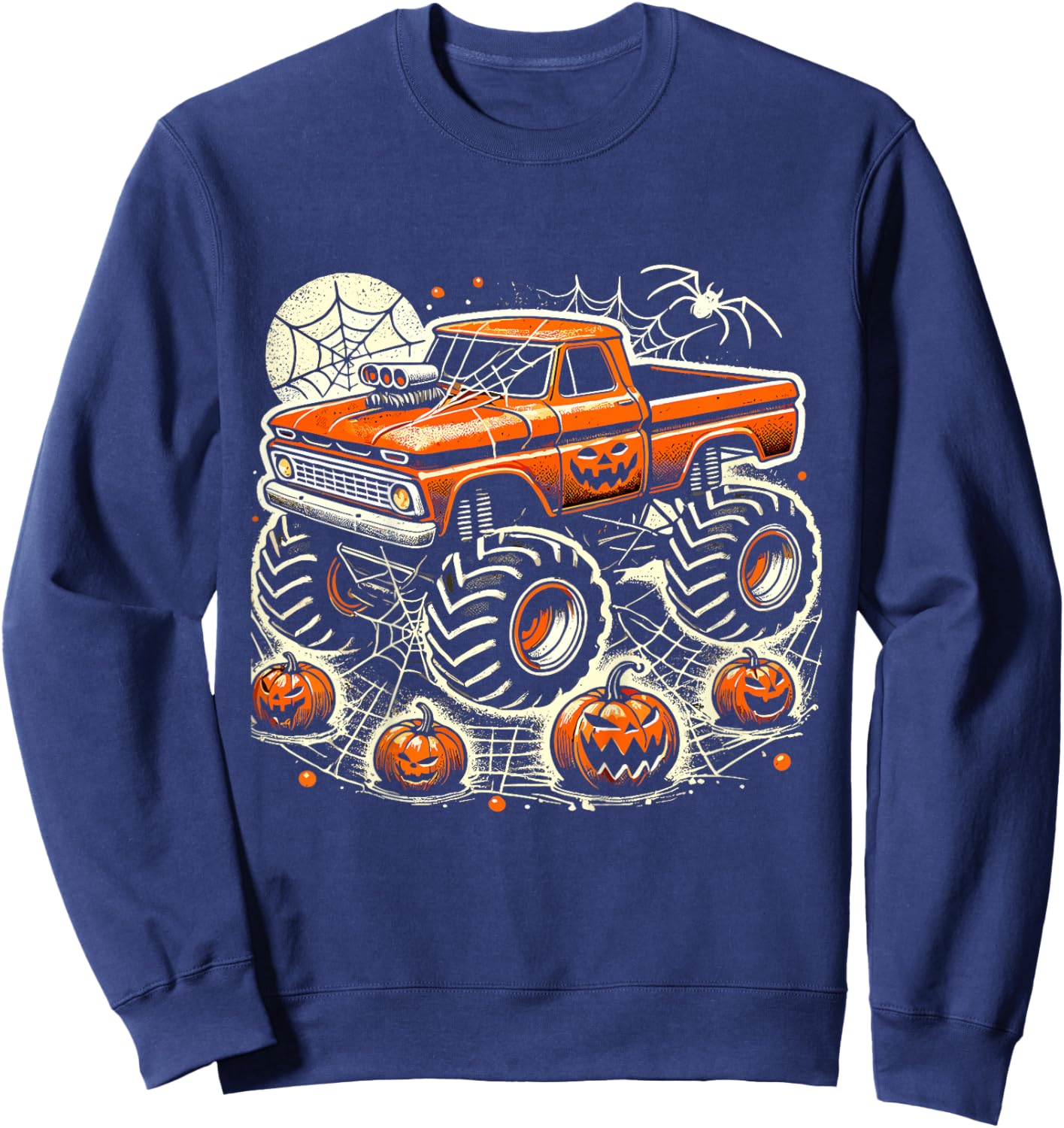 Kids Monster Truck Toddler Halloween Shirts for Kids Spider Web Sweatshirt - Sweatshirt | Navy