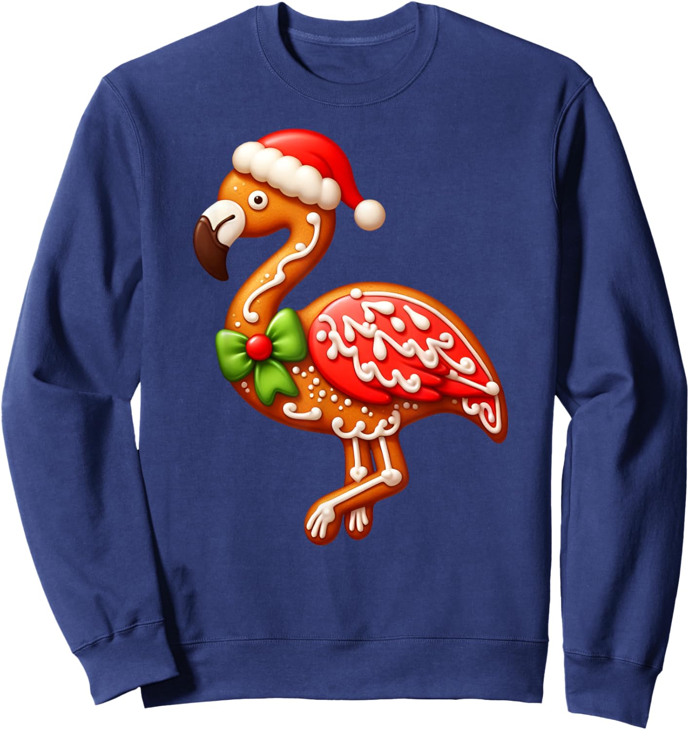 Funny Gingerbread Man Flamingo Christmas Kids Sweatshirt - Sweatshirt | Navy