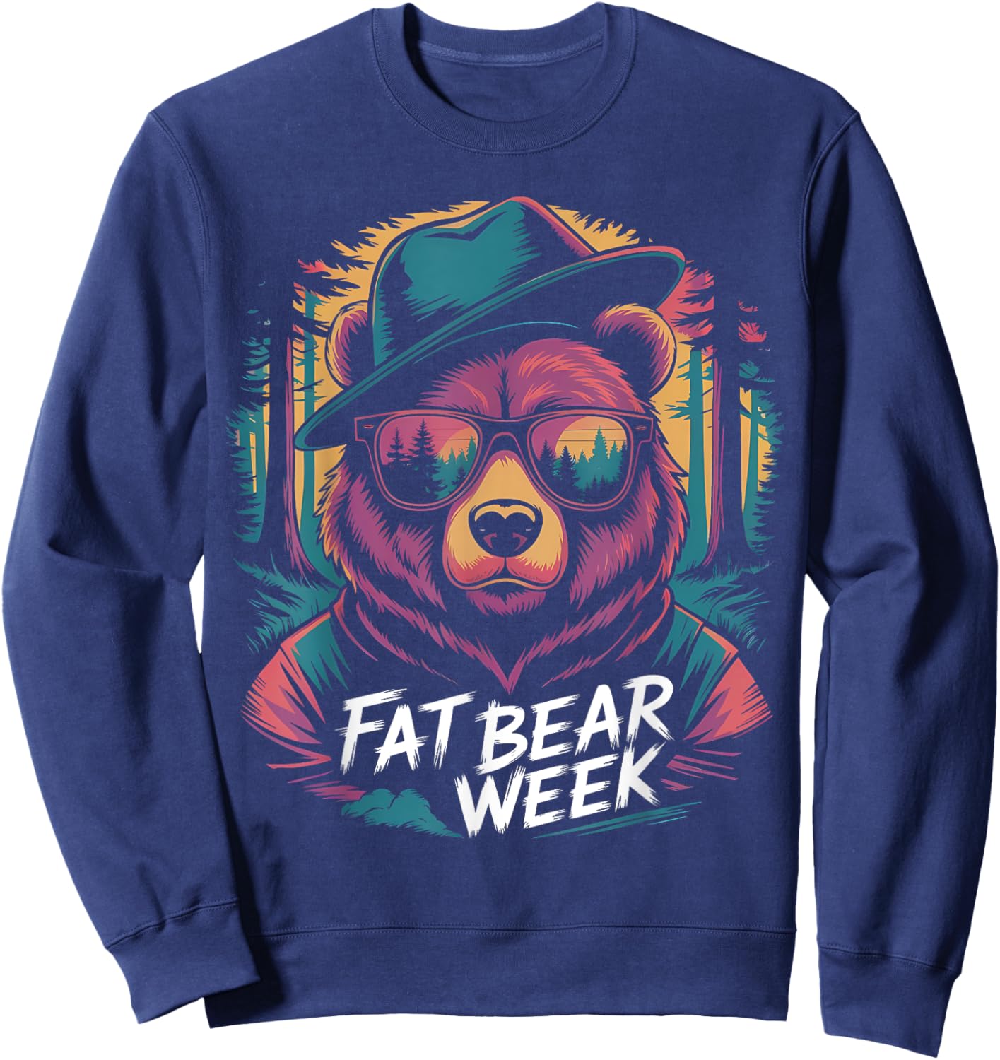 Fat Bear Week Retro Bear Sunglasses Nature Lovers Sweatshirt - Sweatshirt | Navy