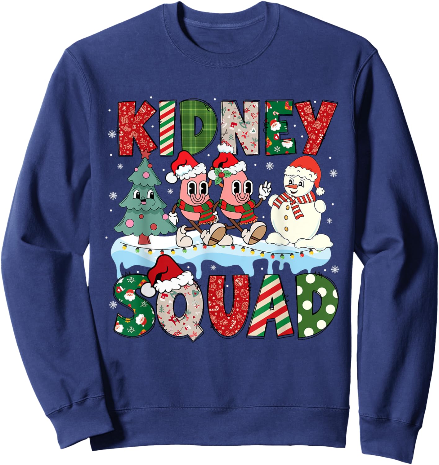 Kidney Squad Xmas Tree Snowman Dialysis Nurse Christmas Sweatshirt - Sweatshirt | Navy