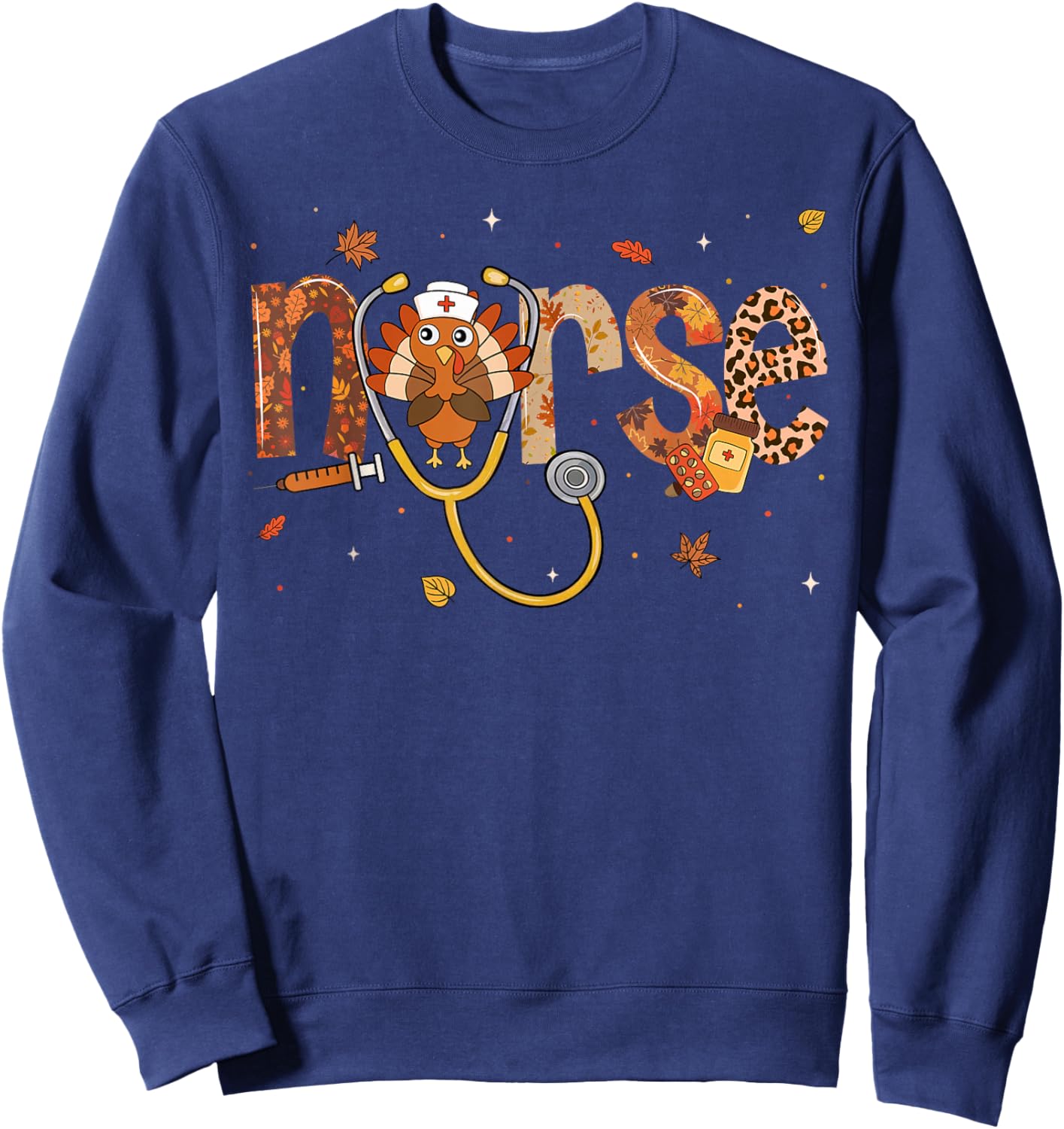 Thanksgiving Nurse Shirts Women Girls Turkey Fall Scrub Top Sweatshirt - Sweatshirt | Navy
