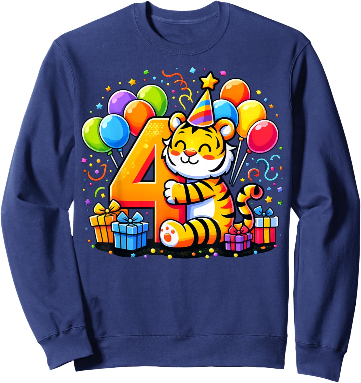 Kids Tiger Theme fourth Bday Party 4th Tiger Birthday Sweatshirt - Sweatshirt | Navy