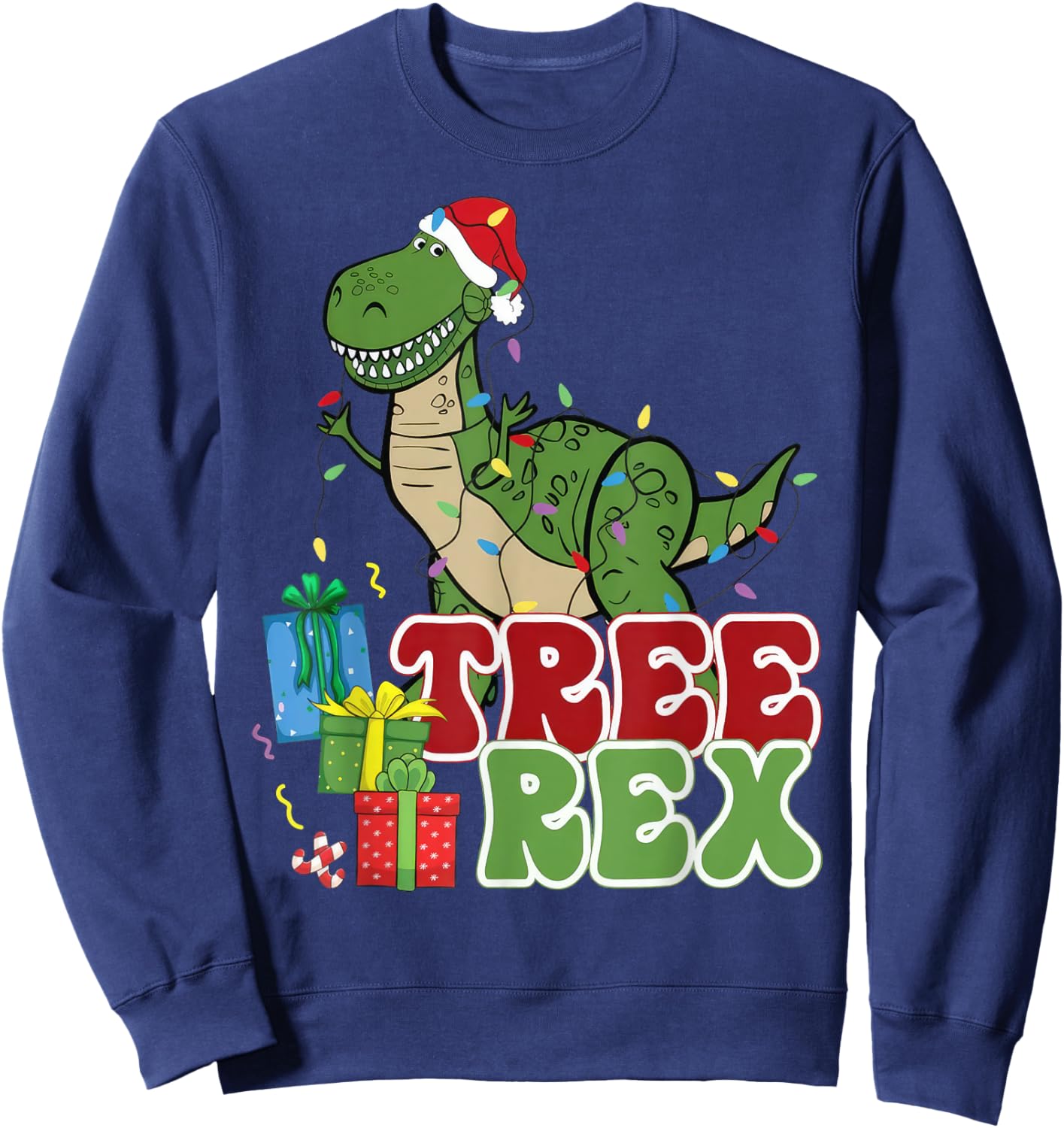 Dinosaur Tree Rex Christmas Men Boys Kids Toddler Xmas Light Sweatshirt - Sweatshirt | Navy