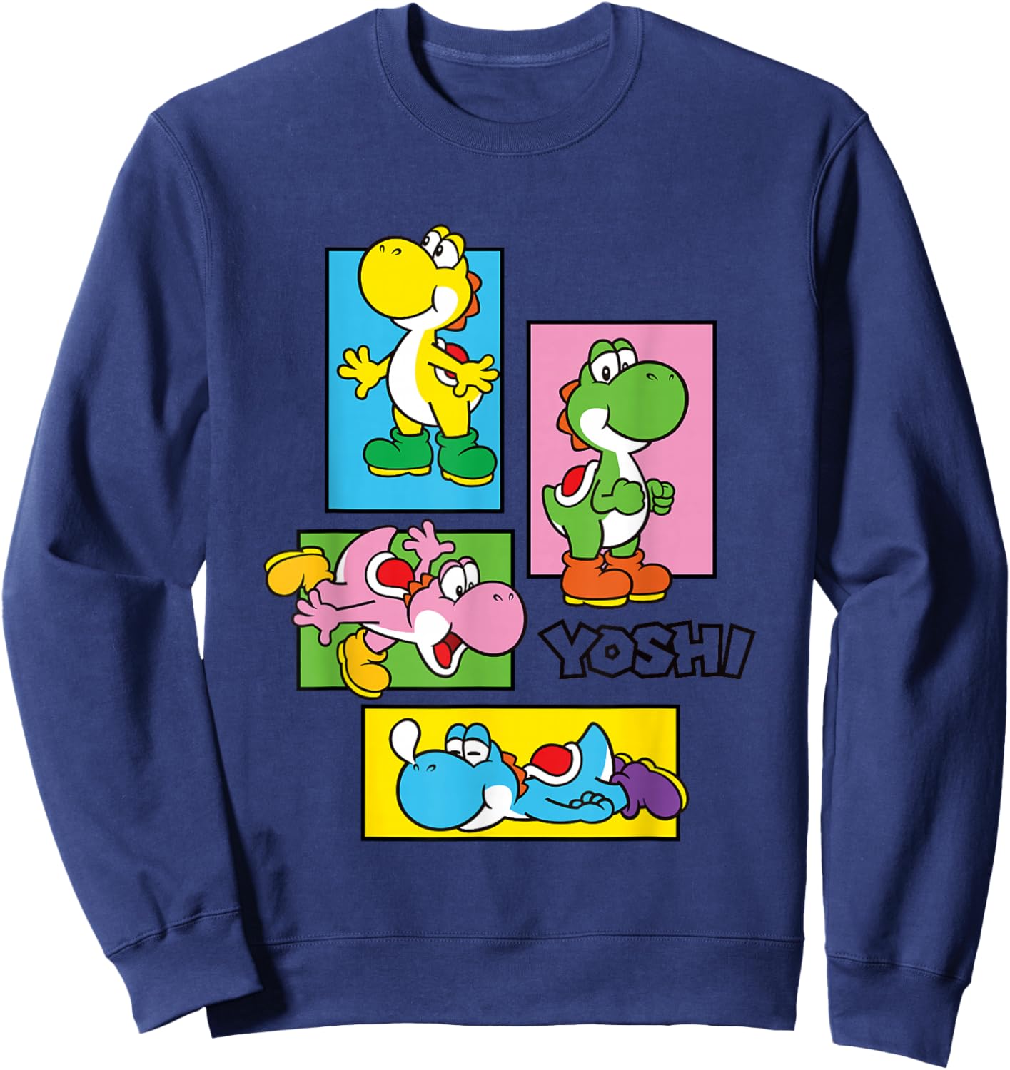 Super Mario Bros Yoshi Color Retro Expression Portraits Sweatshirt - Sweatshirt | Navy