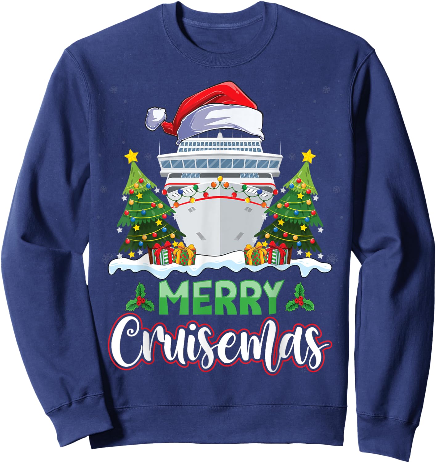 Merry Cruisemas Funny Vacation Cruise Ship Christmas Holiday Sweatshirt - Sweatshirt | Navy