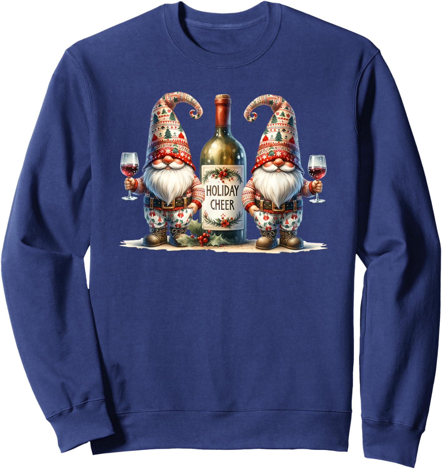 Christmas Wine Santa Gnomes For Xmas Holiday Cheer Sweatshirt - Sweatshirt | Navy