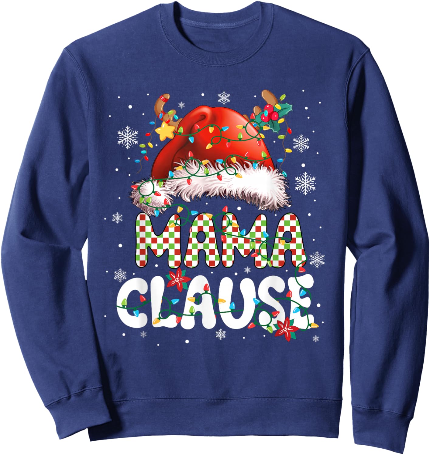 Mama Claus Christmas Santa Hat Reindeer Family Matching Sweatshirt - Sweatshirt | Navy