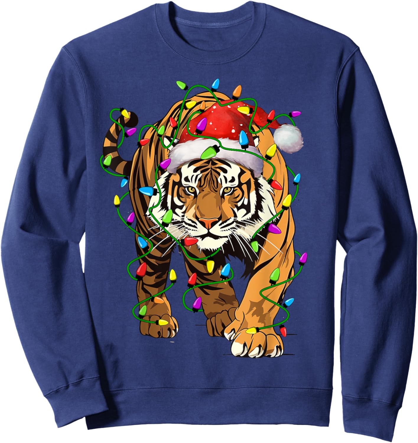 Tiger Santa Christmas Tree Lighting Xmas Funny Sweatshirt - Sweatshirt | Navy