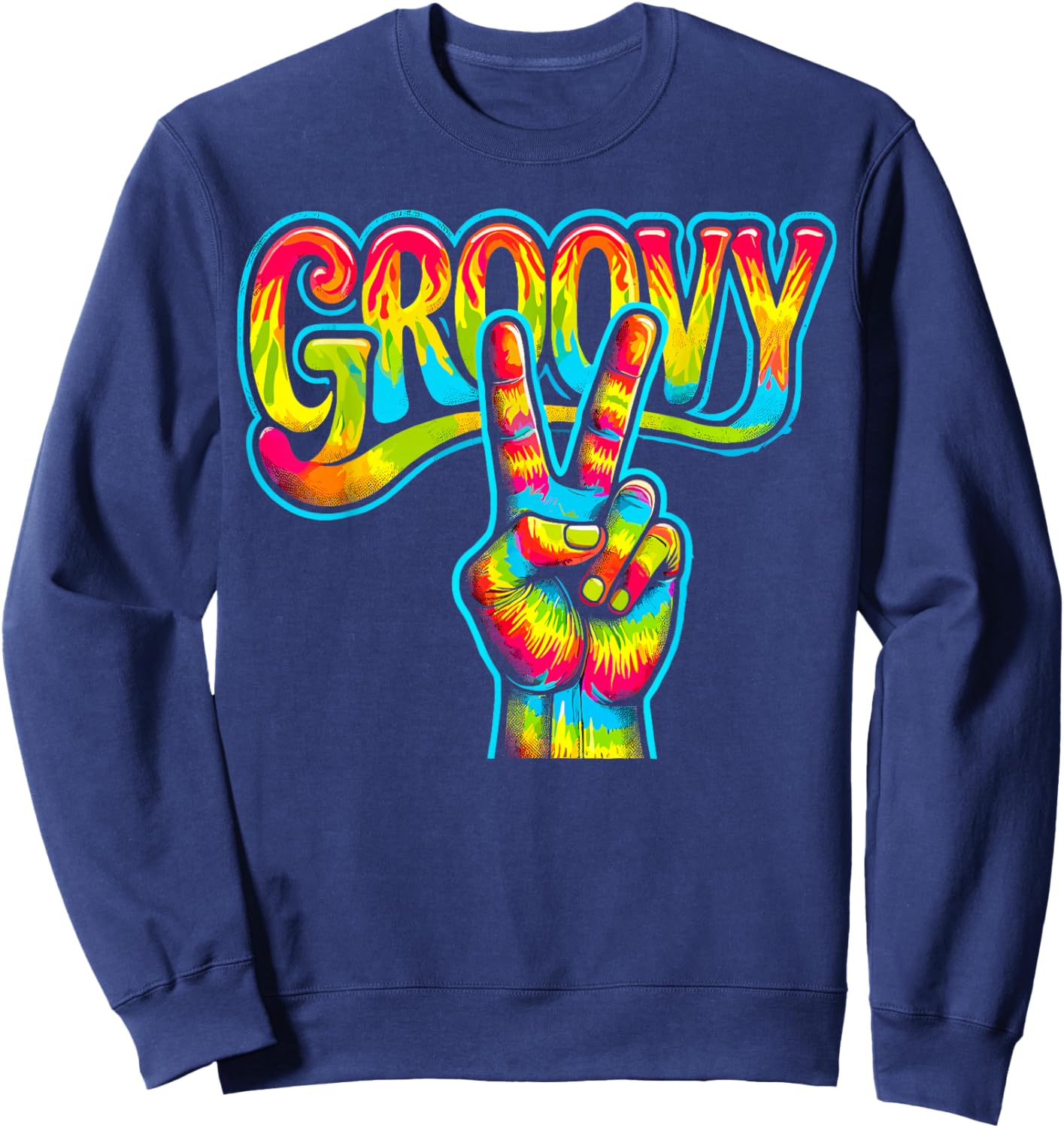 Hippie Tie Dye Peace Sign Love Groovy Sweatshirt - Sweatshirt | Navy