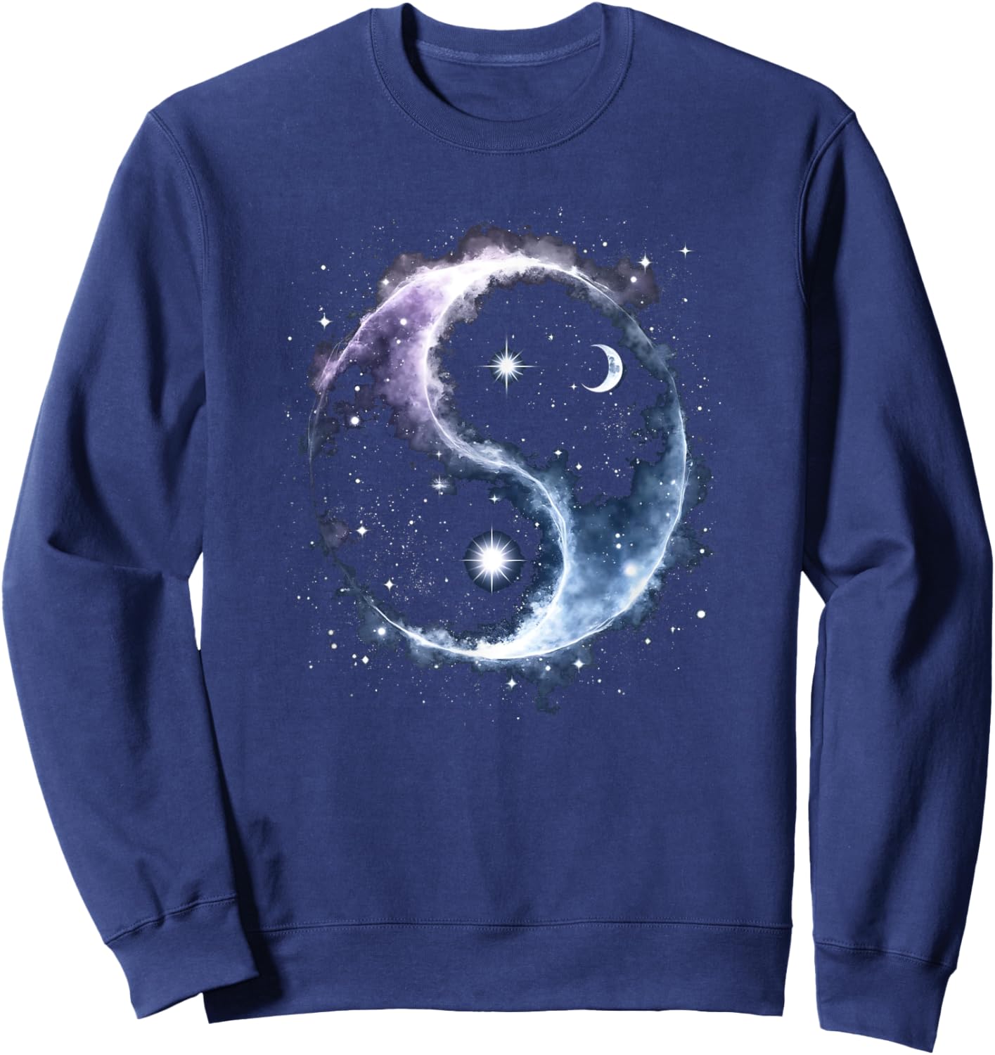 Celestial Yin-Yang Star and Moon Cosmic Graphic Sweatshirt - Sweatshirt | Navy