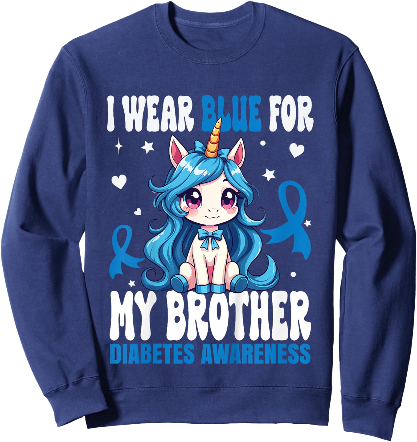 Kids I Wear Blue For My Brother Diabetes Awareness T1D Diabetes Sweatshirt - Sweatshirt | Navy