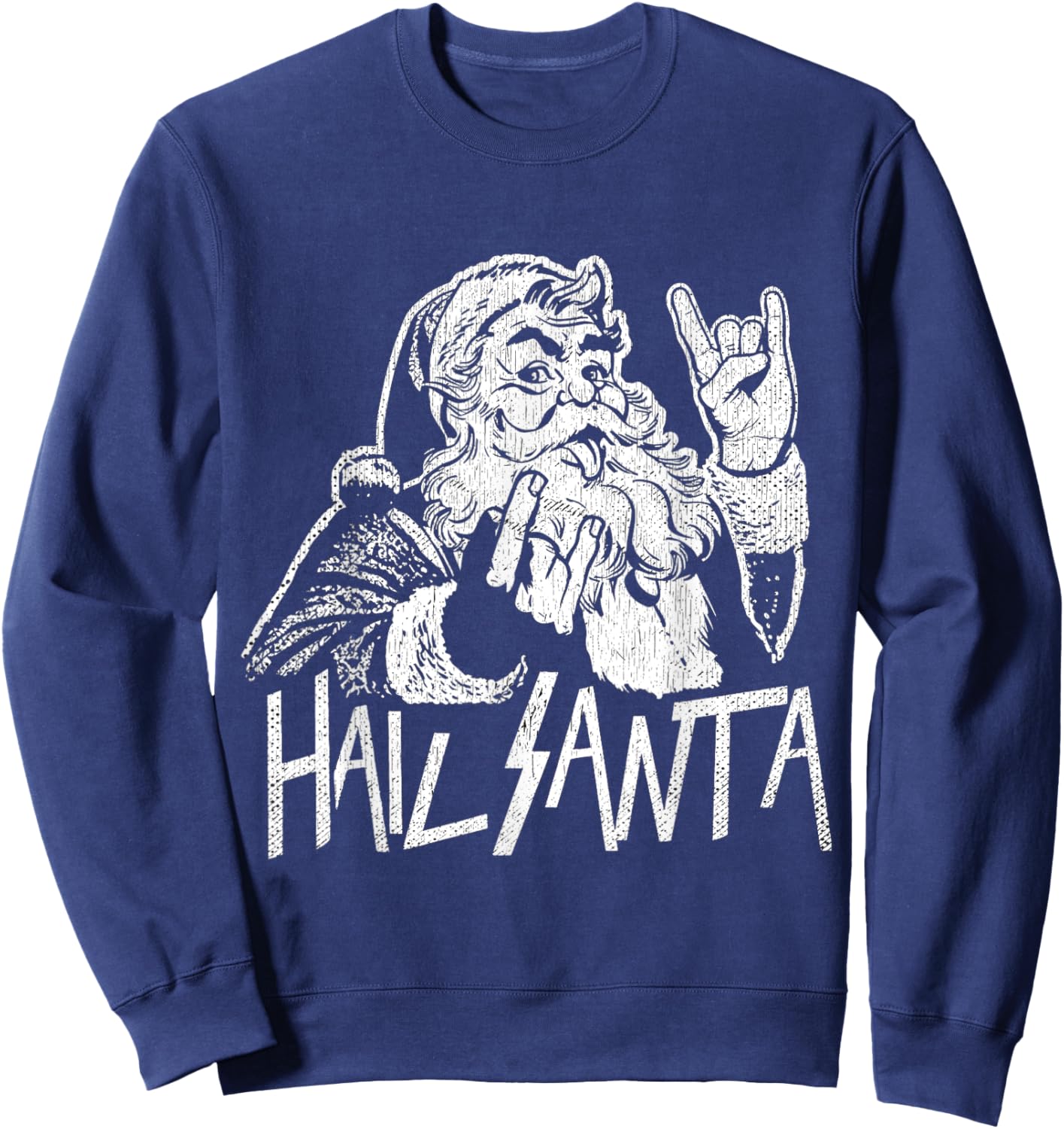 Hail Santa Heavy Metal Goth Sarcastic Rock Band Christmas Sweatshirt - Sweatshirt | Navy