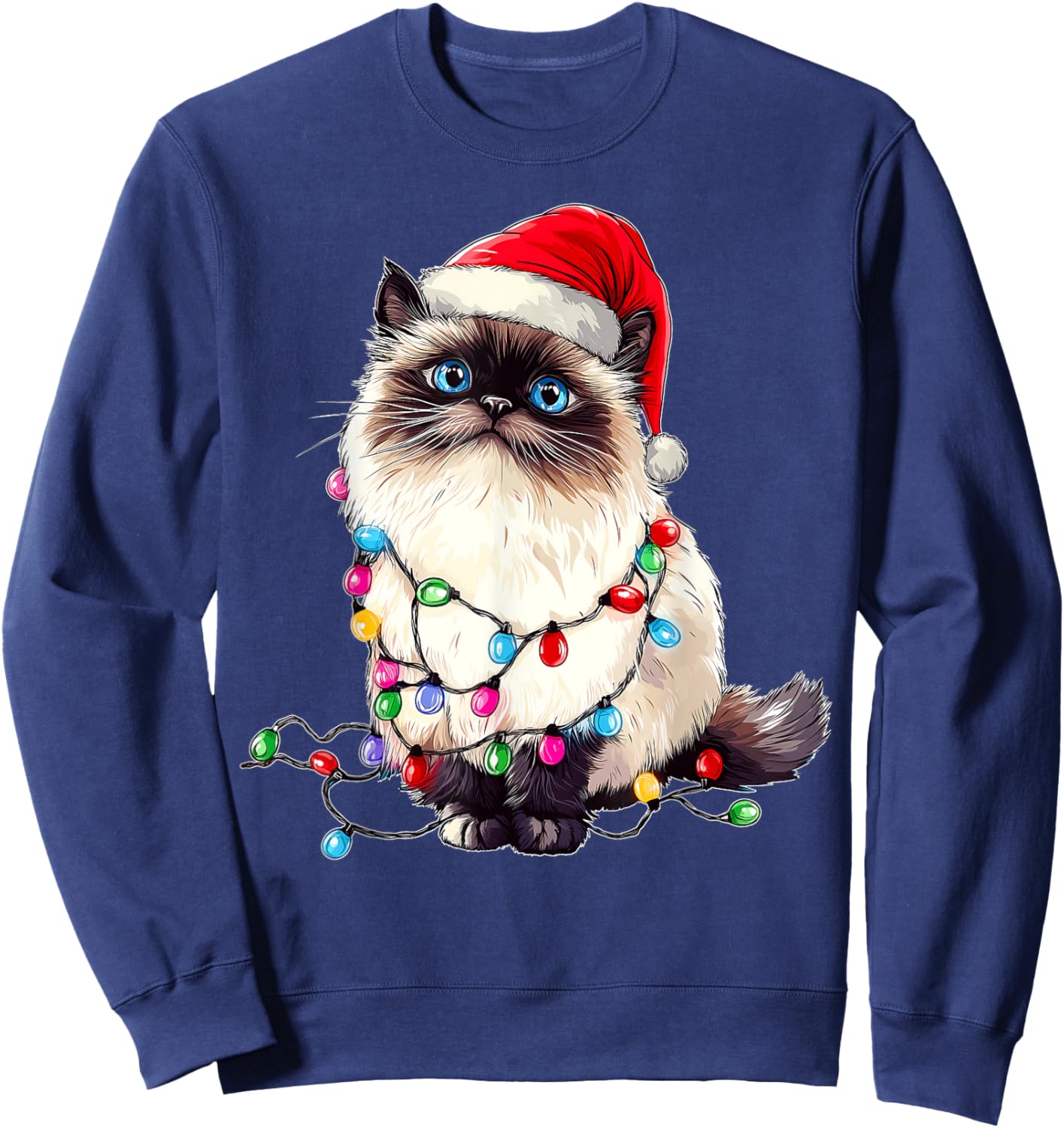 Himalayan Cat Christmas Hat Xmas Sweatshirt - Sweatshirt | Navy