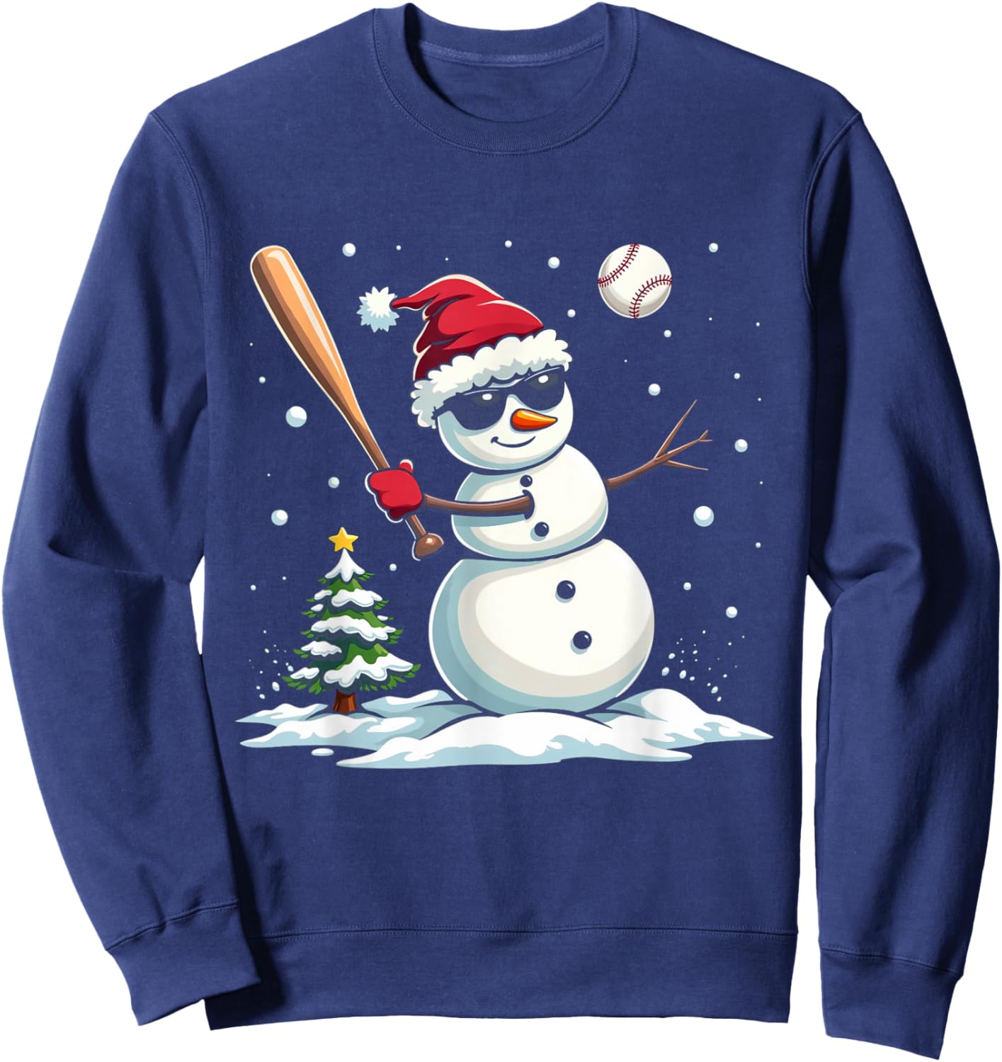 Baseball Christmas Funny Snowman Playing Baseball Xmas Sweatshirt - Sweatshirt | Navy