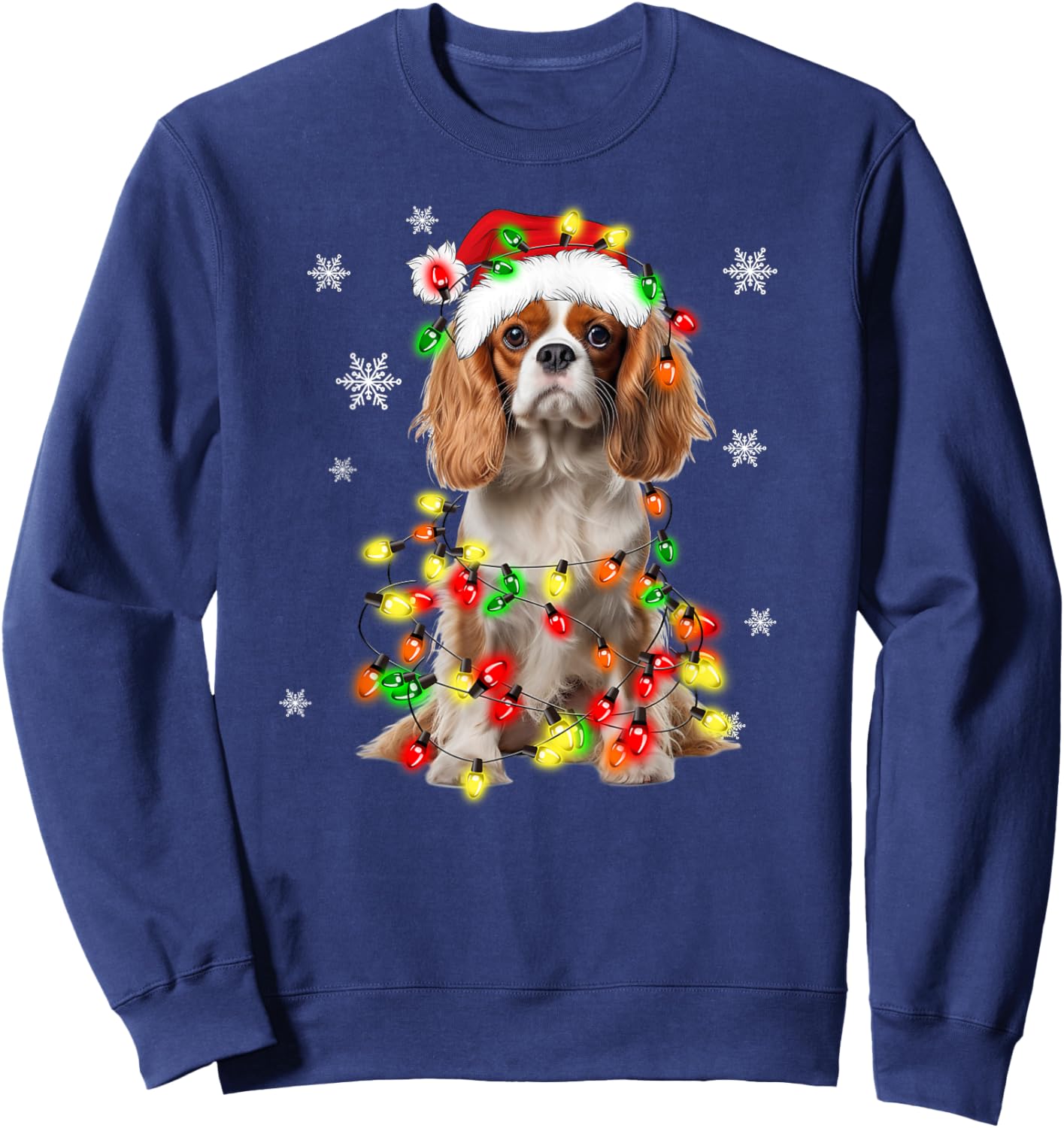 Cavalier King Charles Spaniel Dog Christmas Lights Pajama Women Kids Sweatshirt - Sweatshirt | Navy