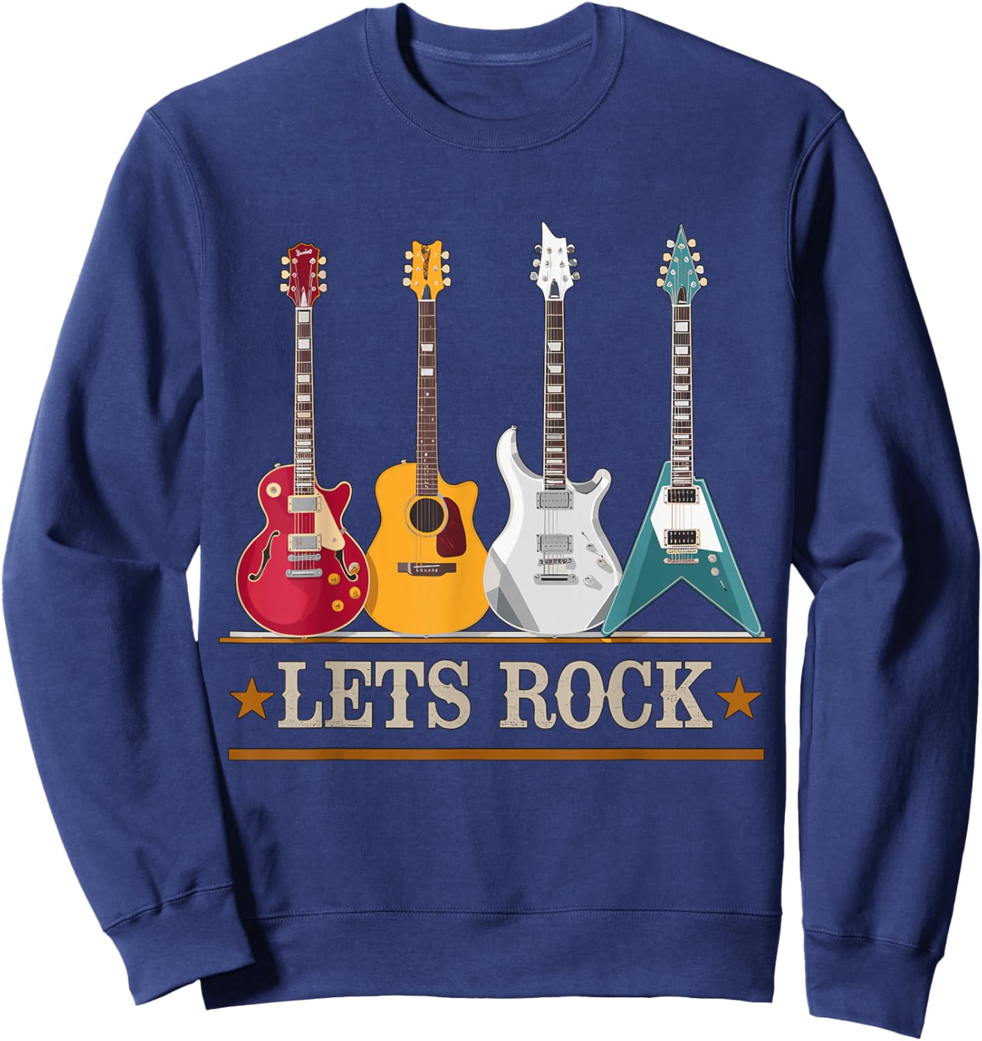 Let's Rock and Roll Guitar Music Band Sweatshirt - Sweatshirt | Navy