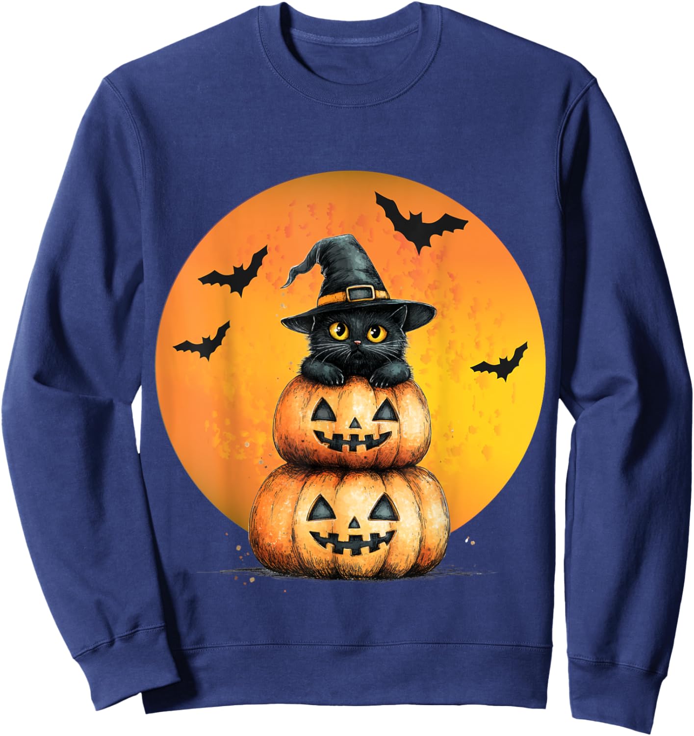 Halloween Cat Black Cat Halloween Scary Cat Angry Cat Funny Sweatshirt - Sweatshirt | Navy