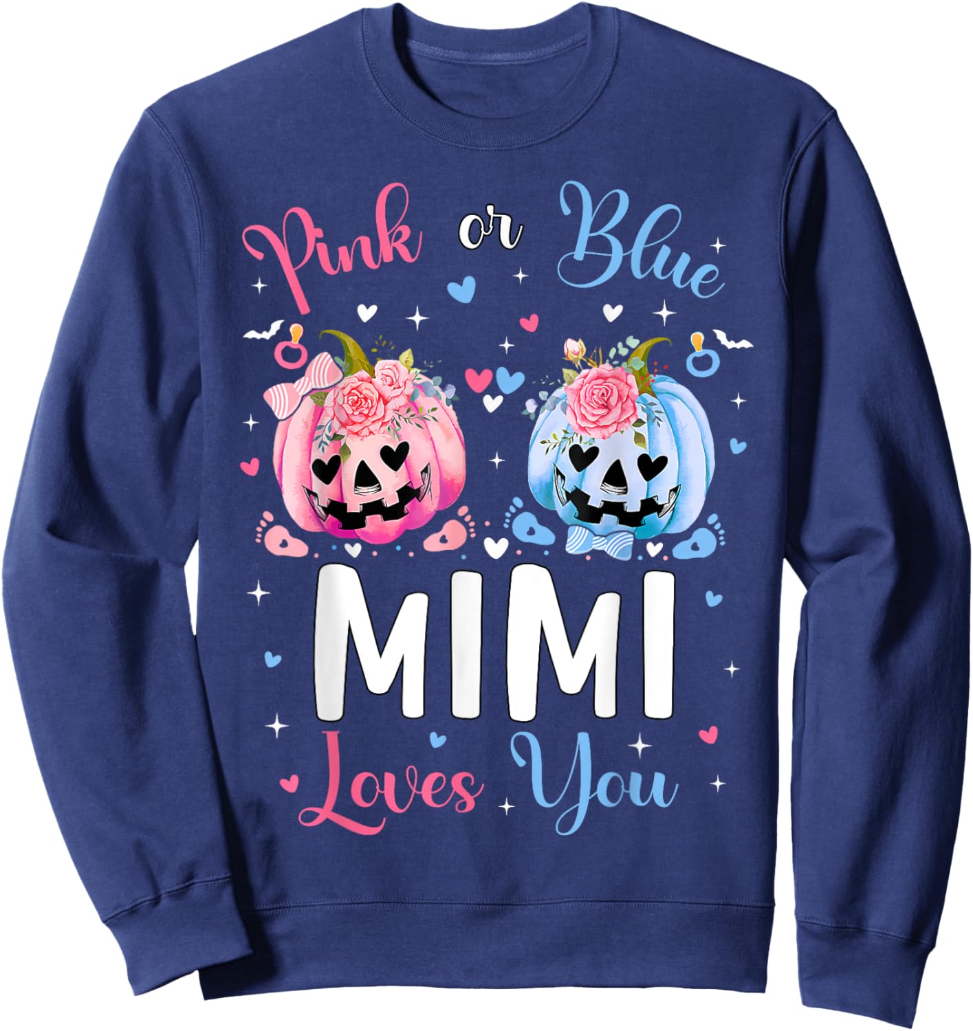 Pink or Blue Mimi Loves You Pumpkin Gender Reveal Party Sweatshirt - Sweatshirt | Navy